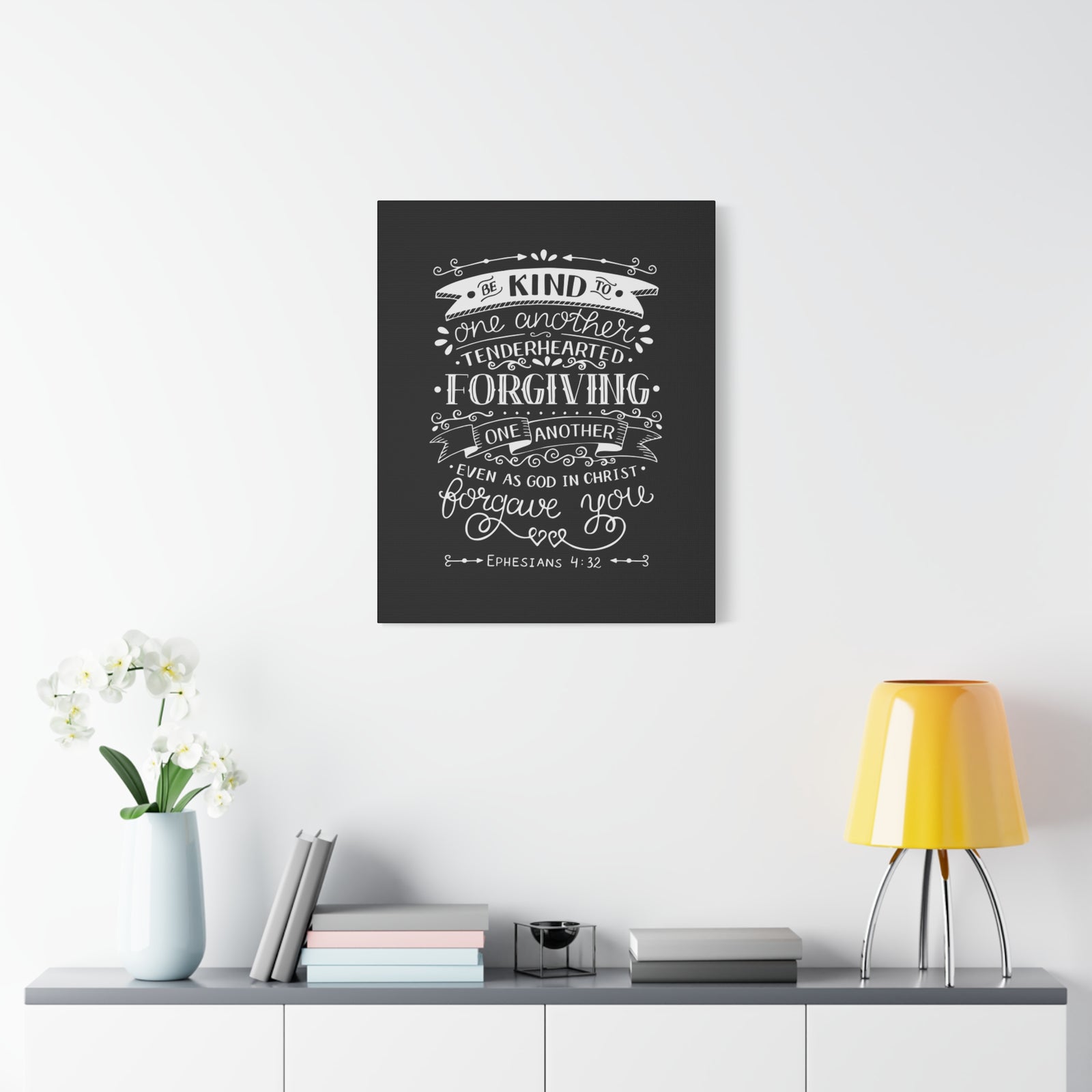 Scripture Canvas Tenderhearted Black Ephesians 4:32 Christian Wall Art Bible Verse Print Ready to Hang-Express Your Love Gifts