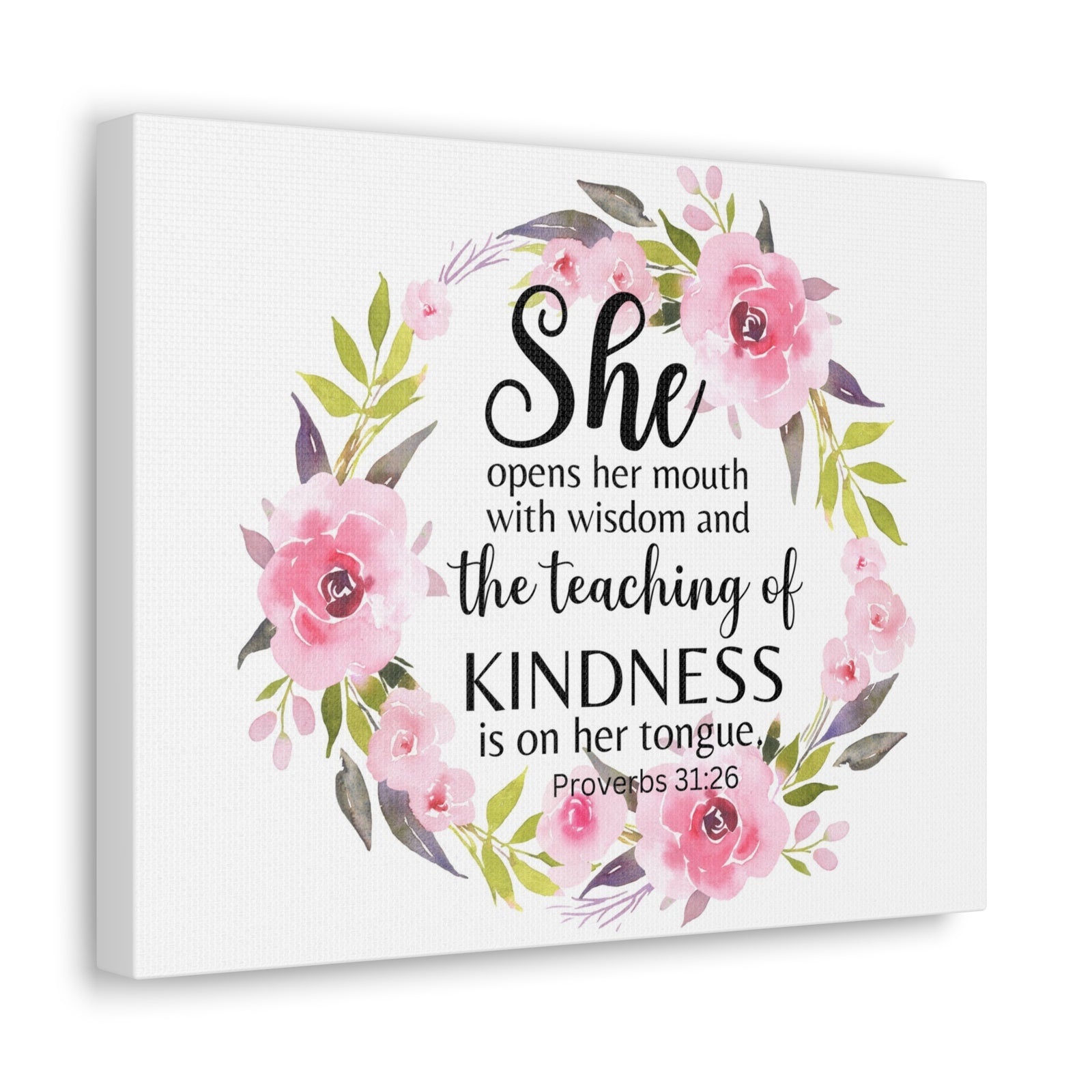 Scripture Walls Proverbs 31:26 She Teaches Kindness Bible Verse Canvas Christian Wall Art Ready to Hang Unframed-Express Your Love Gifts