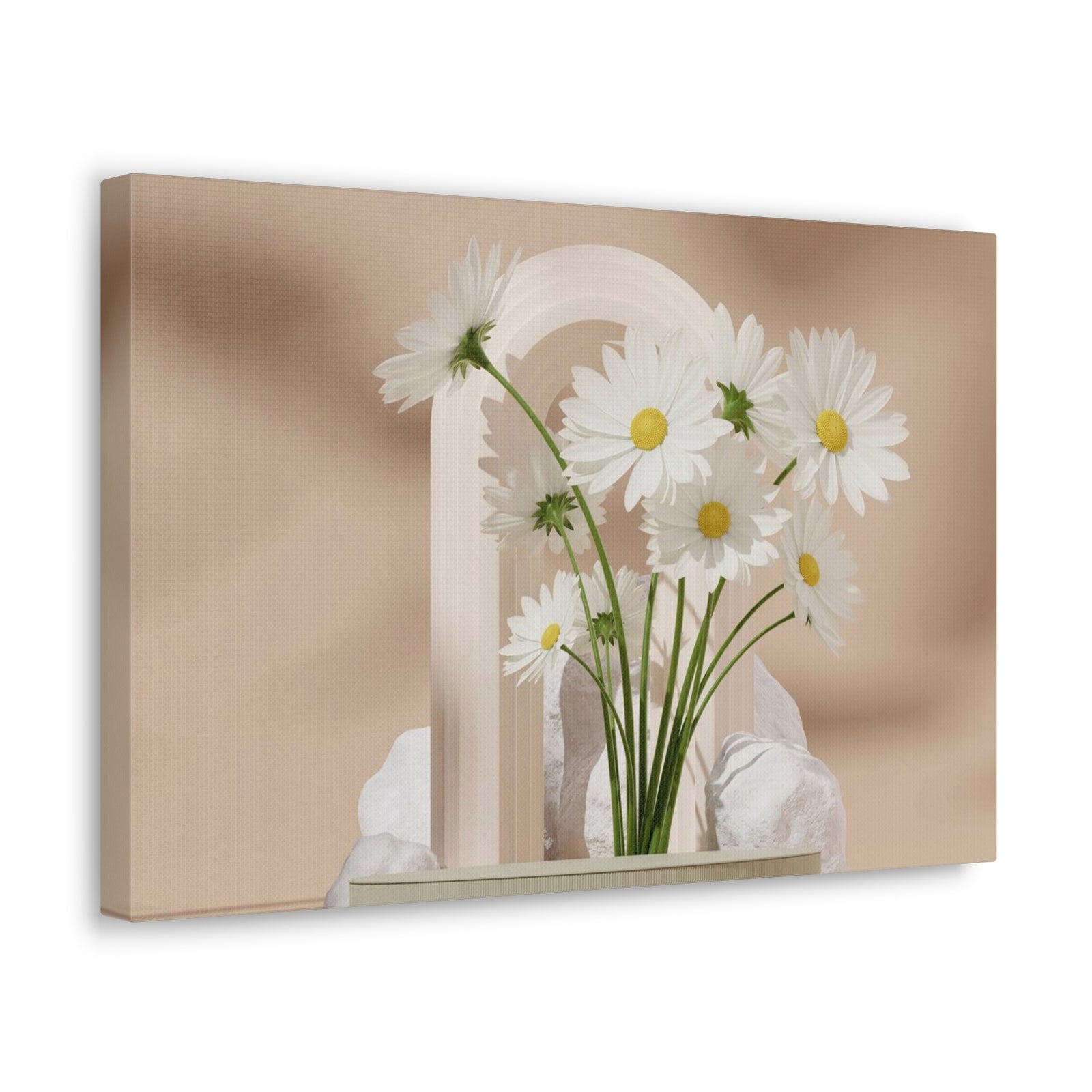 Daisy Flower and White Rocks Flower Canvas Wall Art for Home Decor Ready-to-Hang-Express Your Love Gifts