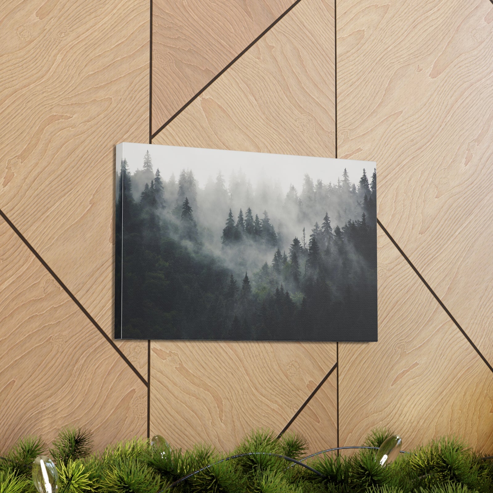 Misty Pine Tree Green Forest Nature Wilderness Photography Canvas Wall Art for Home Decor Ready-to-Hang-Express Your Love Gifts