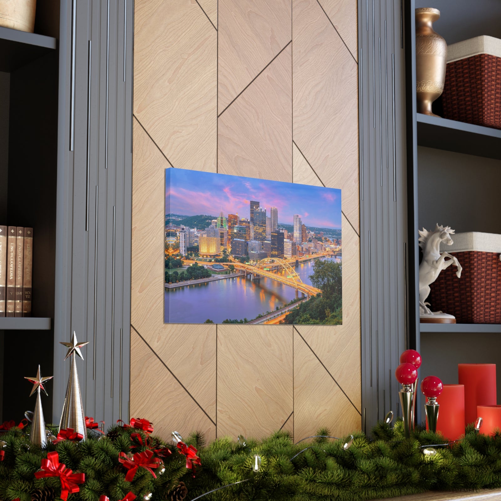 Pittsburgh Night Skyline Canvas Artwork High-Quality Breathtaking Stunning Cityscape for Home Decor Ready to Hang-Express Your Love Gifts