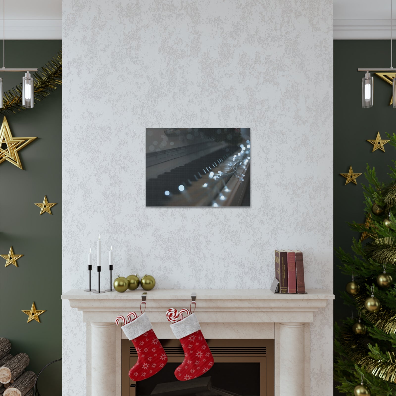 Glowing Fairy Lights on Piano Keys Music Lover's Delight Piano Keyboard Canvas Wall Art for Home Decor Ready-to-Hang-Express Your Love Gifts