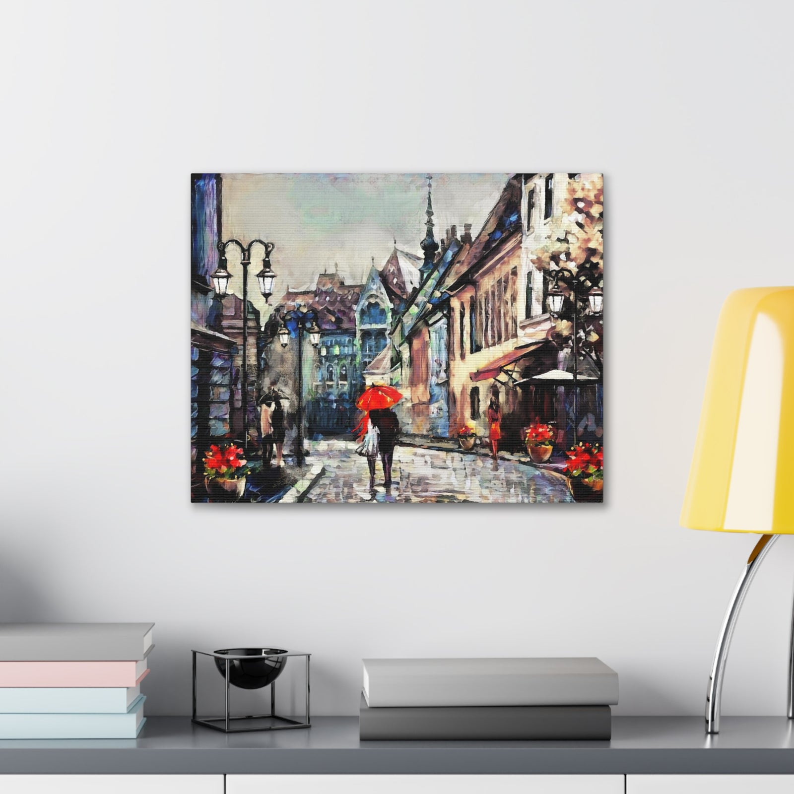Paris Street View Couple With Red Umbrella France Canvas Artwork High-Quality Breathtaking French City for Home Decor Ready to Hang-Express Your Love Gifts