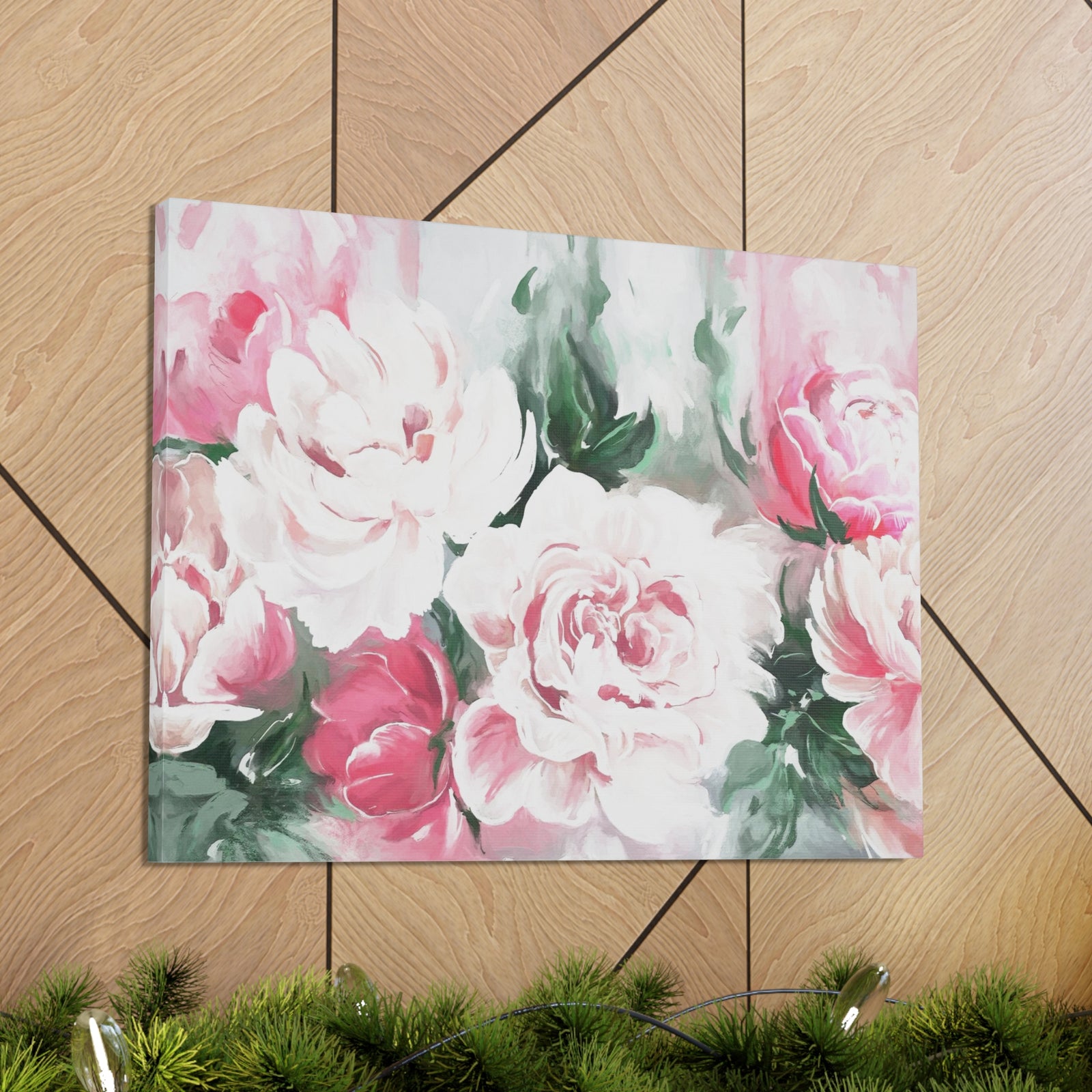Pink And White Flower Rose And Peonies Flower Canvas Wall Art for Home Decor Ready-to-Hang-Express Your Love Gifts
