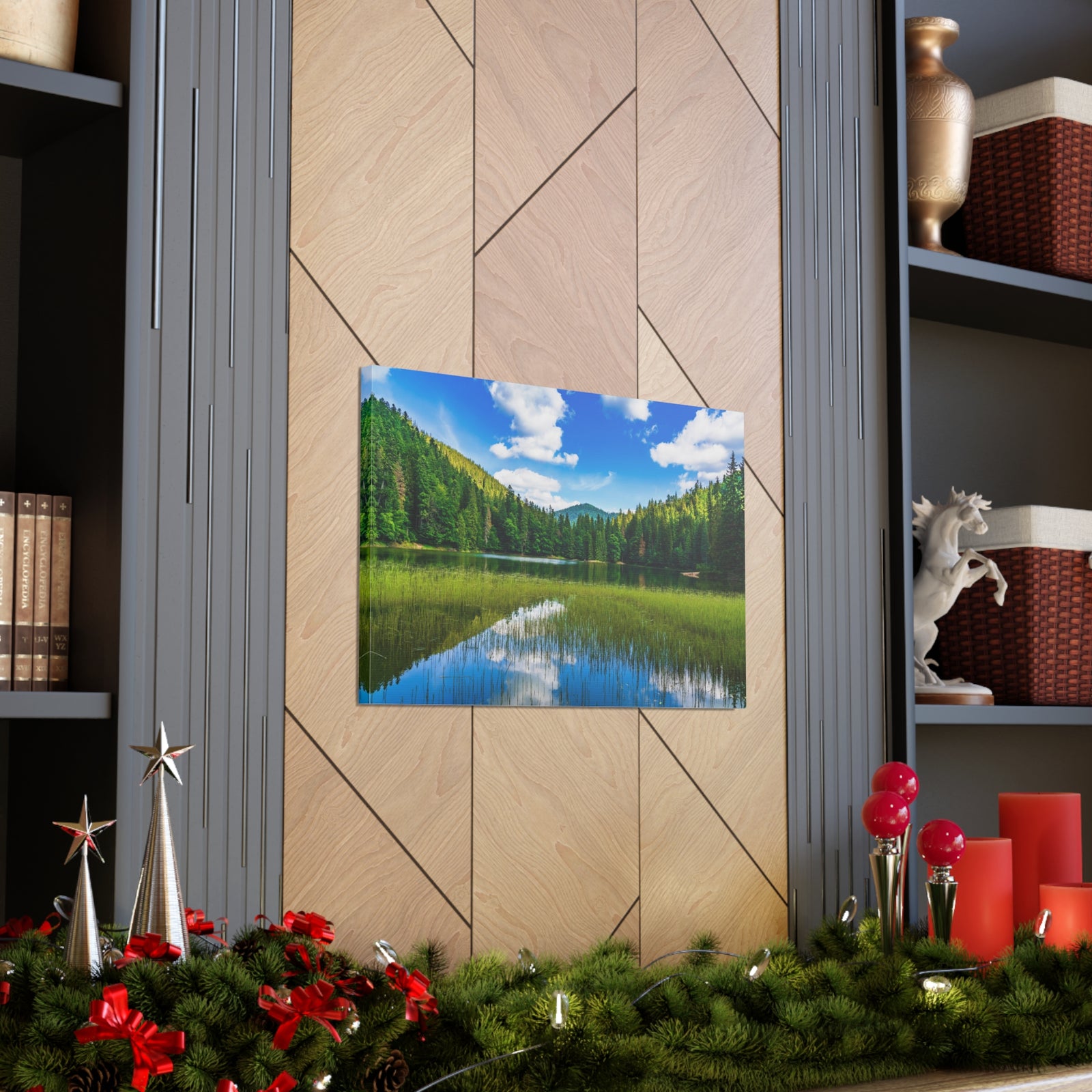 Teal Clear Forest LakeNature Wilderness Photography Canvas Wall Art for Home Decor Ready-to-Hang-Express Your Love Gifts