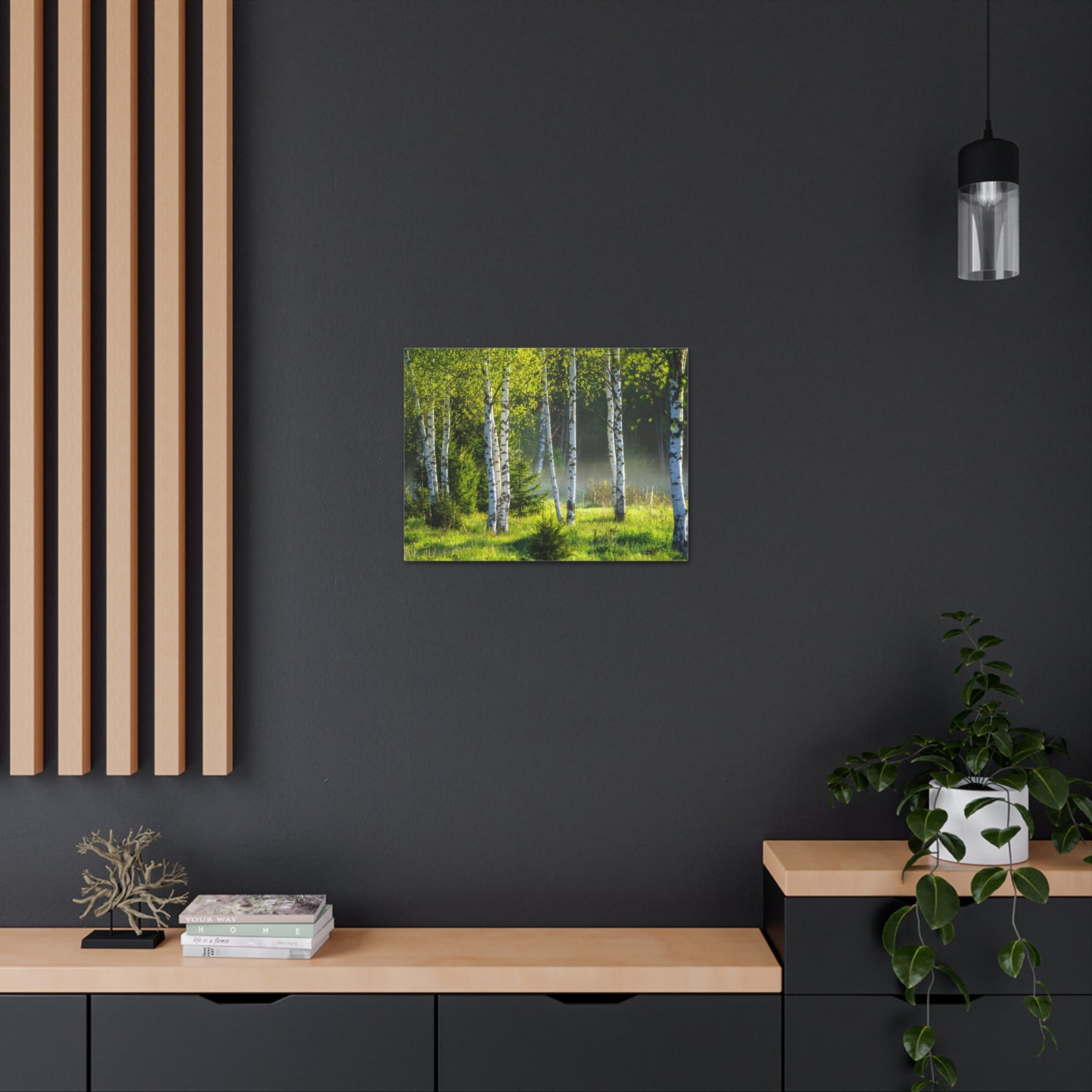 White Birch Trees in Green Forest Nature Wilderness Photography Canvas Wall Art for Home Decor Ready-to-Hang-Express Your Love Gifts