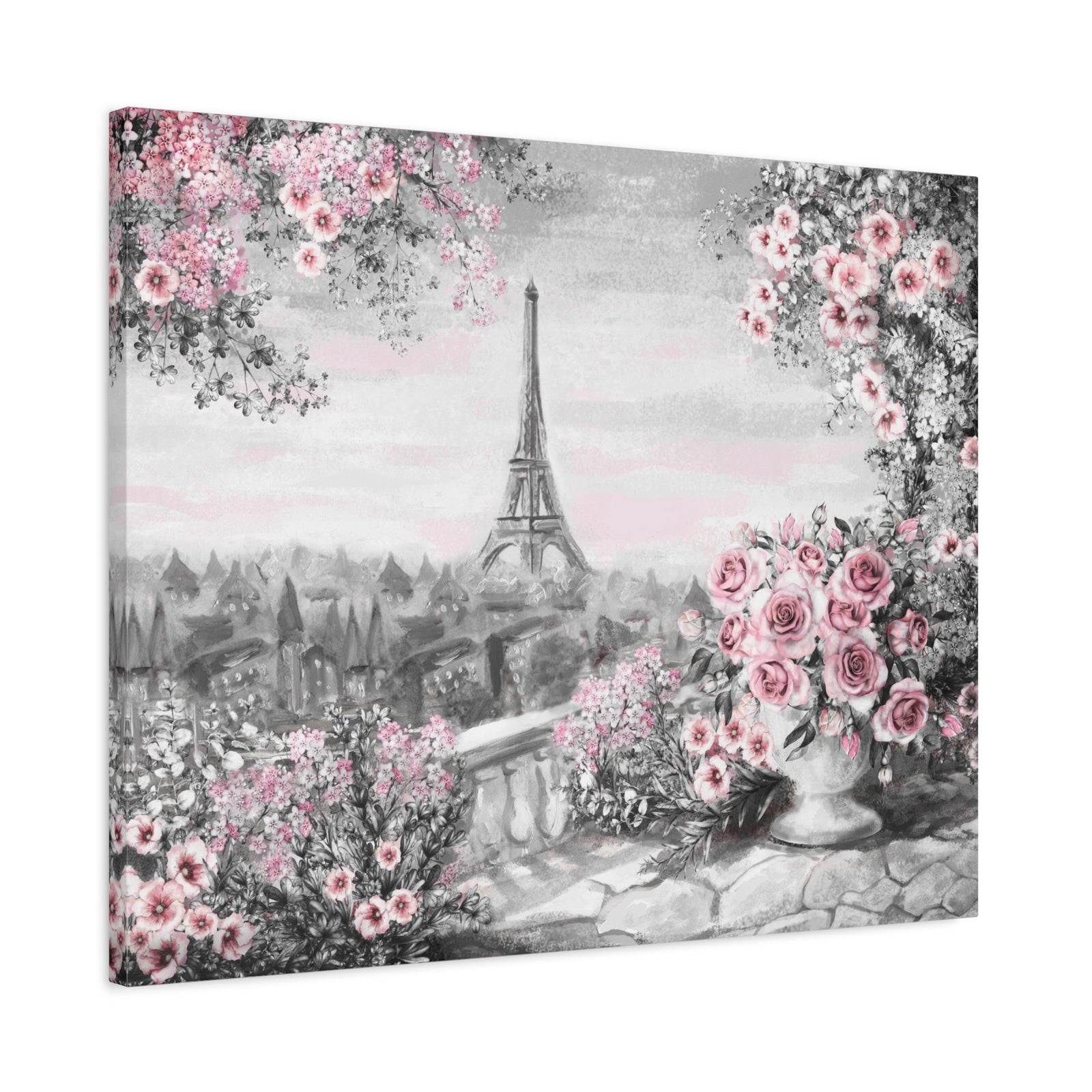 Paris Pink Rose France Canvas Artwork High-Quality Breathtaking French City for Home Decor Ready to Hang-Express Your Love Gifts