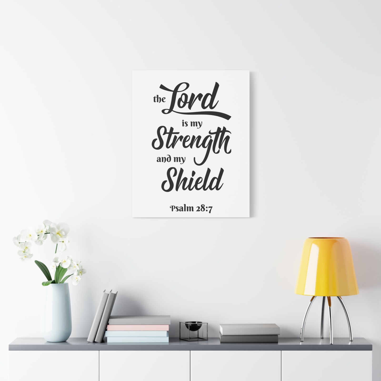 Scripture Wall The Lord Is My Strength Psalm 28:7 Bible Verse Canvas Christian Wall Art Ready To Hang-Express Your Love Gifts