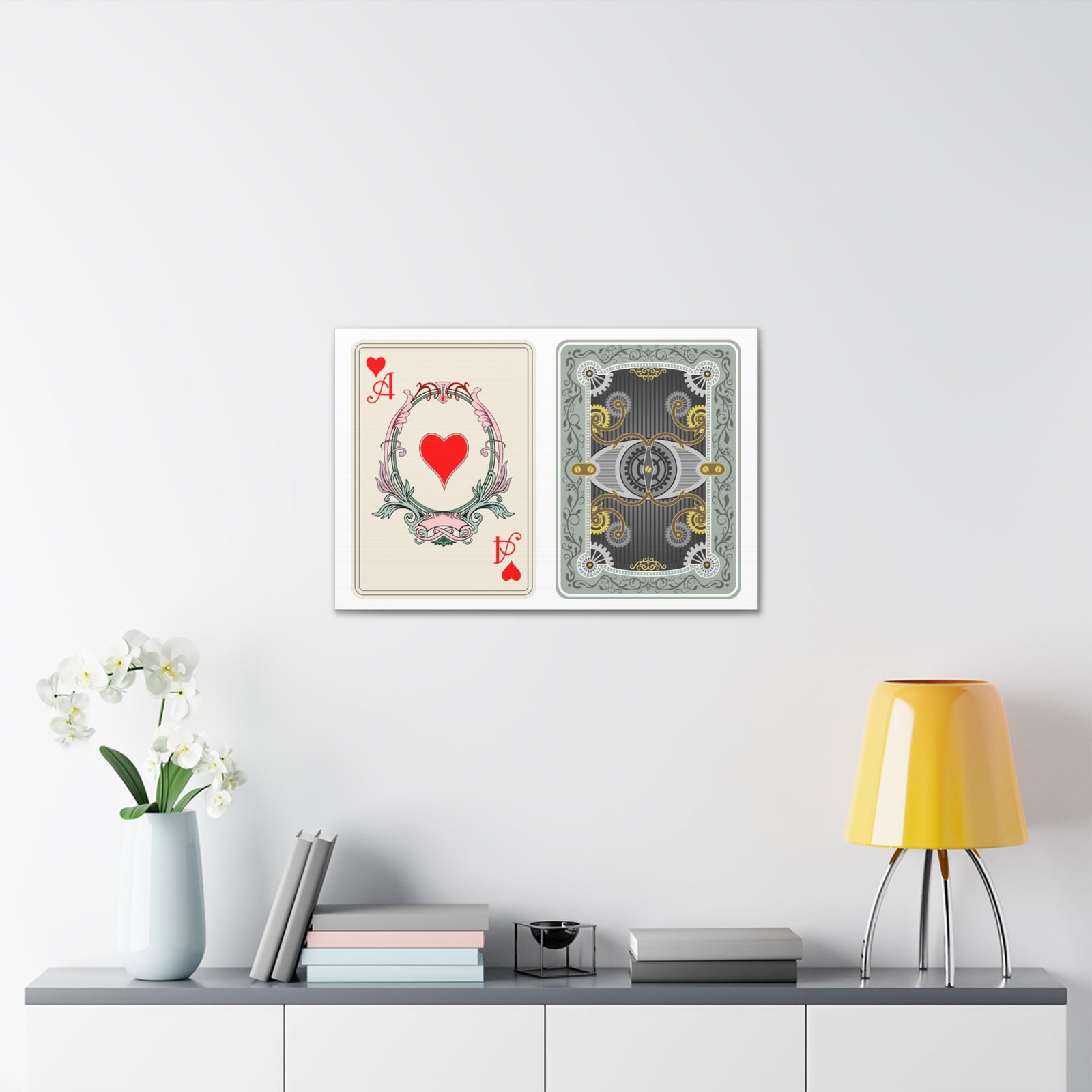 Steampunk Style Ace Of Hearts Playing Card Canvas Wall Art for Home Decor Ready-to-Hang-Express Your Love Gifts