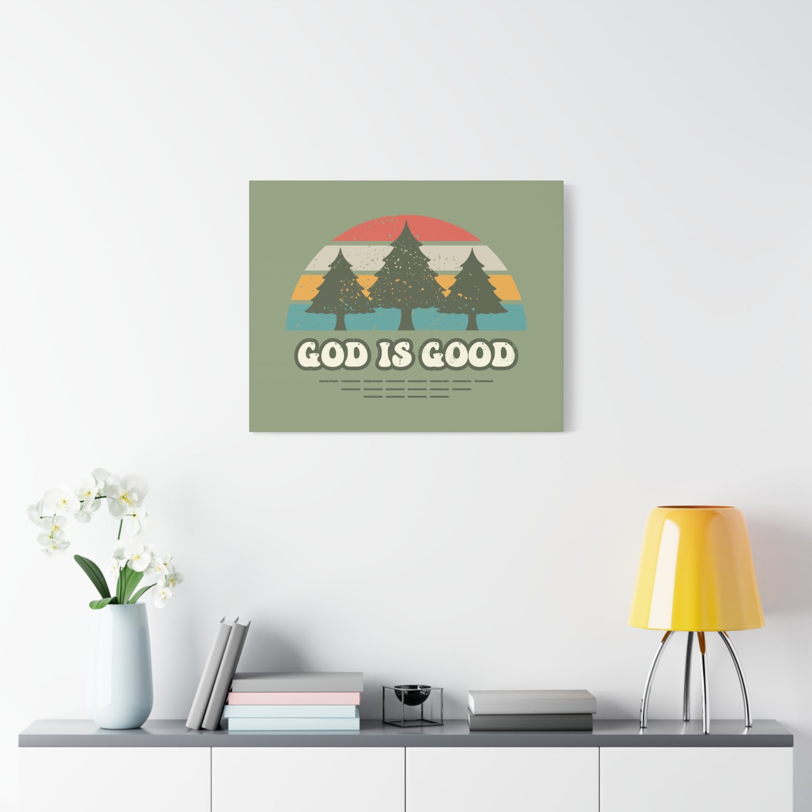 Scripture Canvas God Is Good Psalm 100:5 Three Trees Christian Wall Art Bible Verse Print Ready to Hang-Express Your Love Gifts