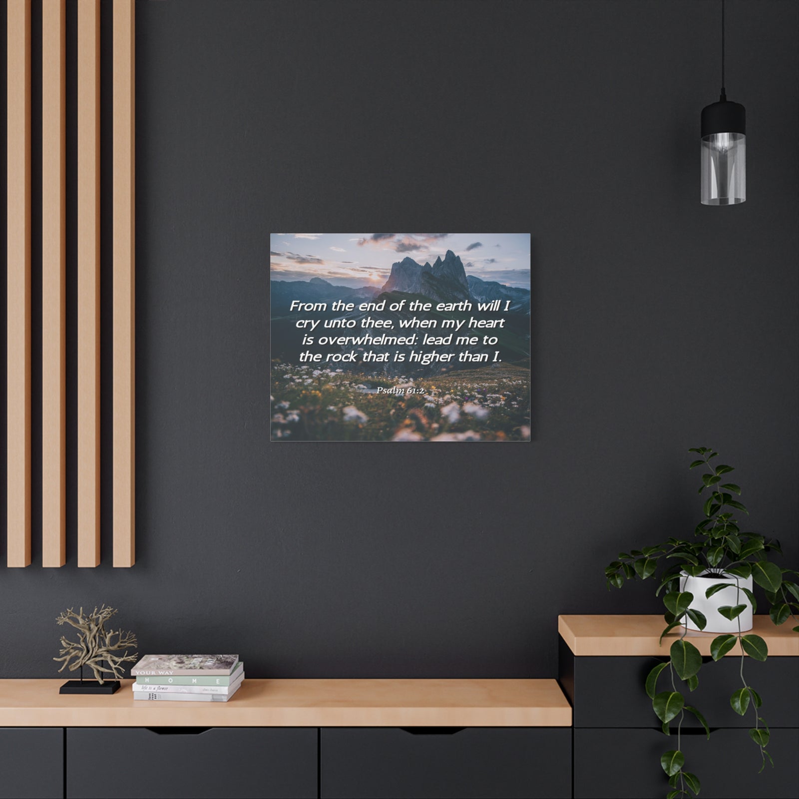 Scripture Canvas Heart Is Overwhelmed Psalms 61:2 Christian Wall Art Bible Verse Print Ready to Hang-Express Your Love Gifts