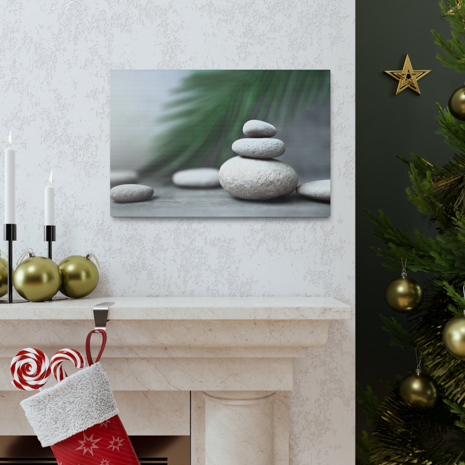 Spa Stones with Palm Forest Floral Nature Photography Canvas Wall Art for Home Decor Ready-to-Hang-Express Your Love Gifts