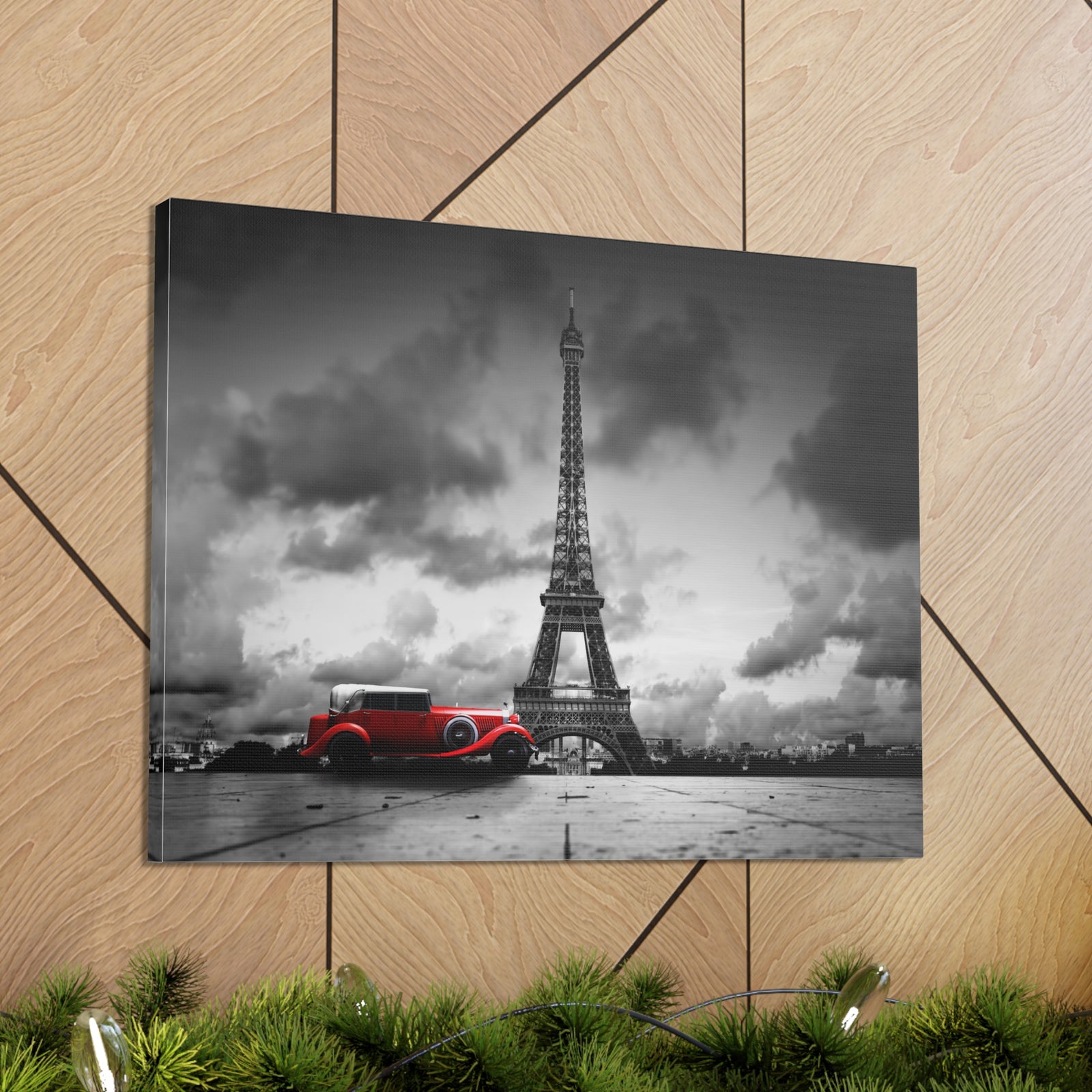 Eiffel Tower And Red Retro Car, France Canvas Artwork High-Quality Breathtaking French City for Home Decor Ready to Hang -Express Your Love Gifts