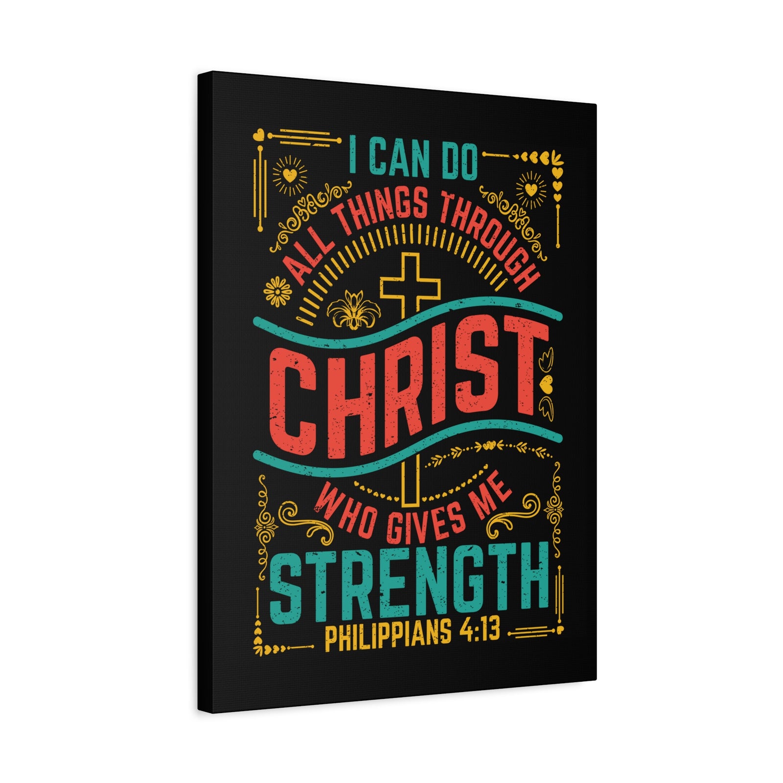 Scripture Canvas All Things Black Philippians 4:13 Christian Wall Art Bible Verse Print Ready to Hang-Express Your Love Gifts