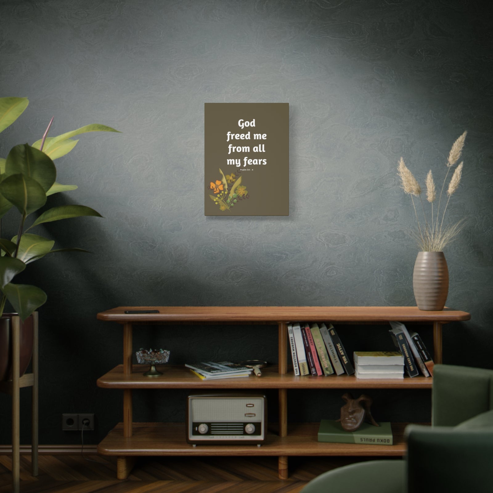 Scripture Canvas God Freed Me Psalm 34:4 Christian Wall Art Bible Verse Print Ready to Hang-Express Your Love Gifts