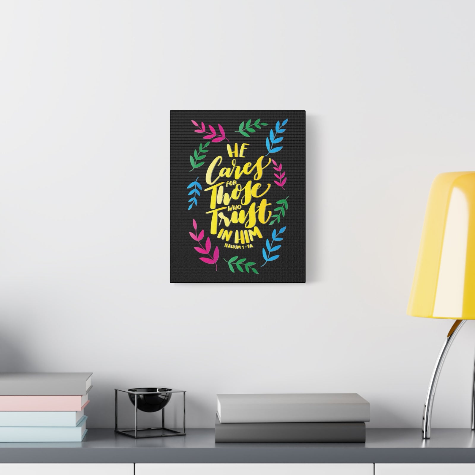 Scripture Canvas Trust In Him Nahum 1:7A Christian Wall Art Bible Verse Print Ready to Hang-Express Your Love Gifts
