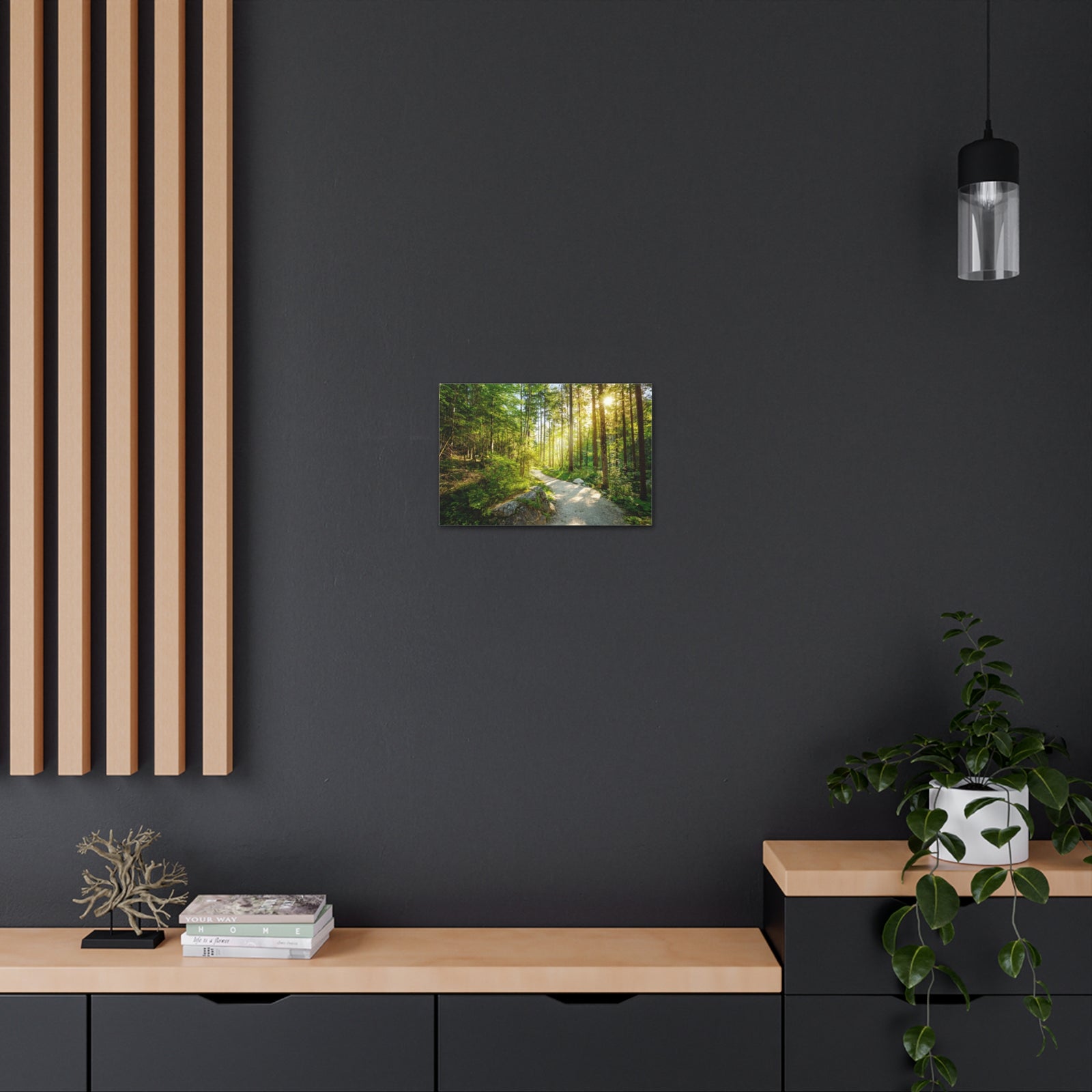 Sunlight Passing Through Green Forest Path Nature Wilderness Photography Canvas Wall Art for Home Decor Ready-to-Hang-Express Your Love Gifts