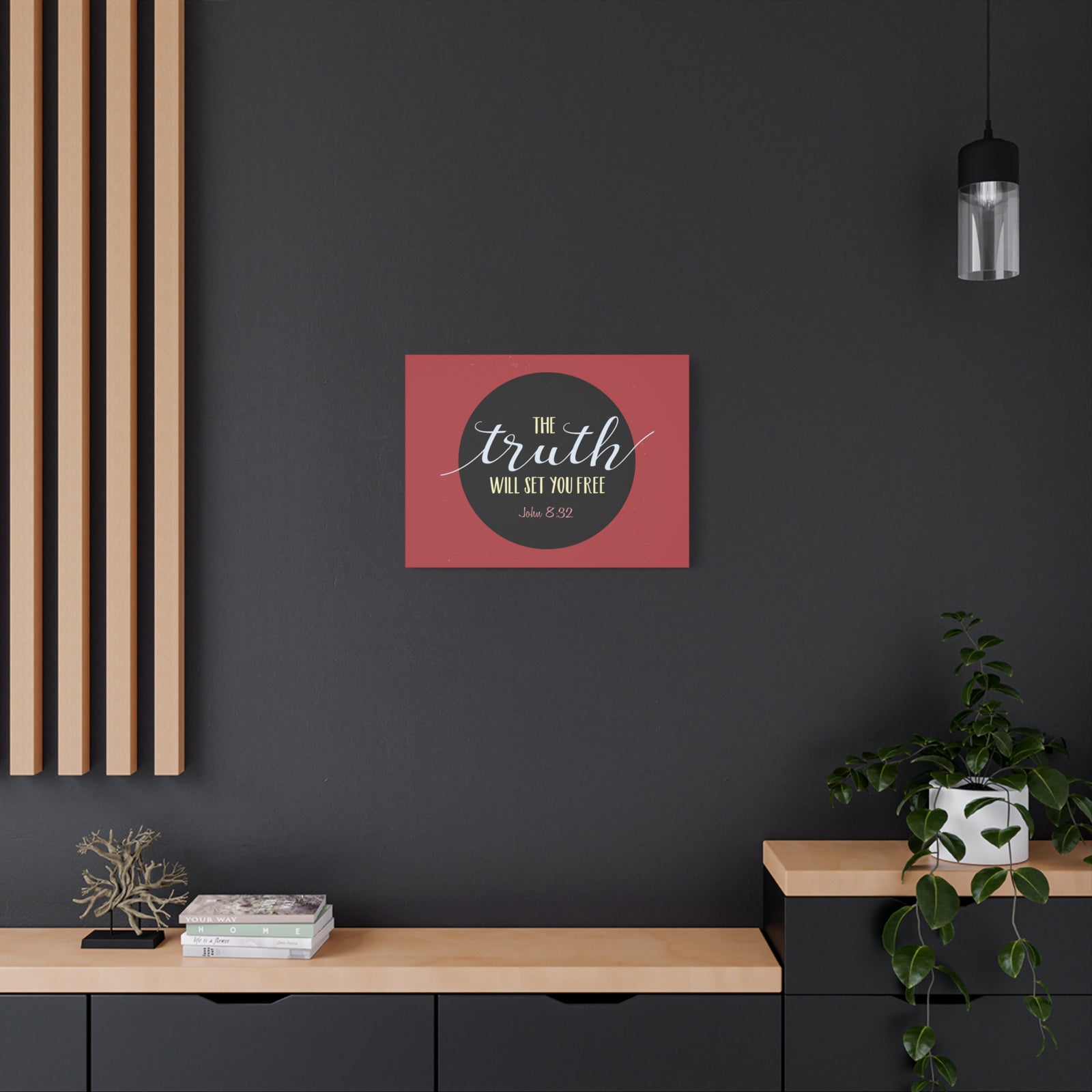Scripture Canvas The Truth Red John 8:32 Christian Wall Art Bible Verse Print Ready to Hang-Express Your Love Gifts