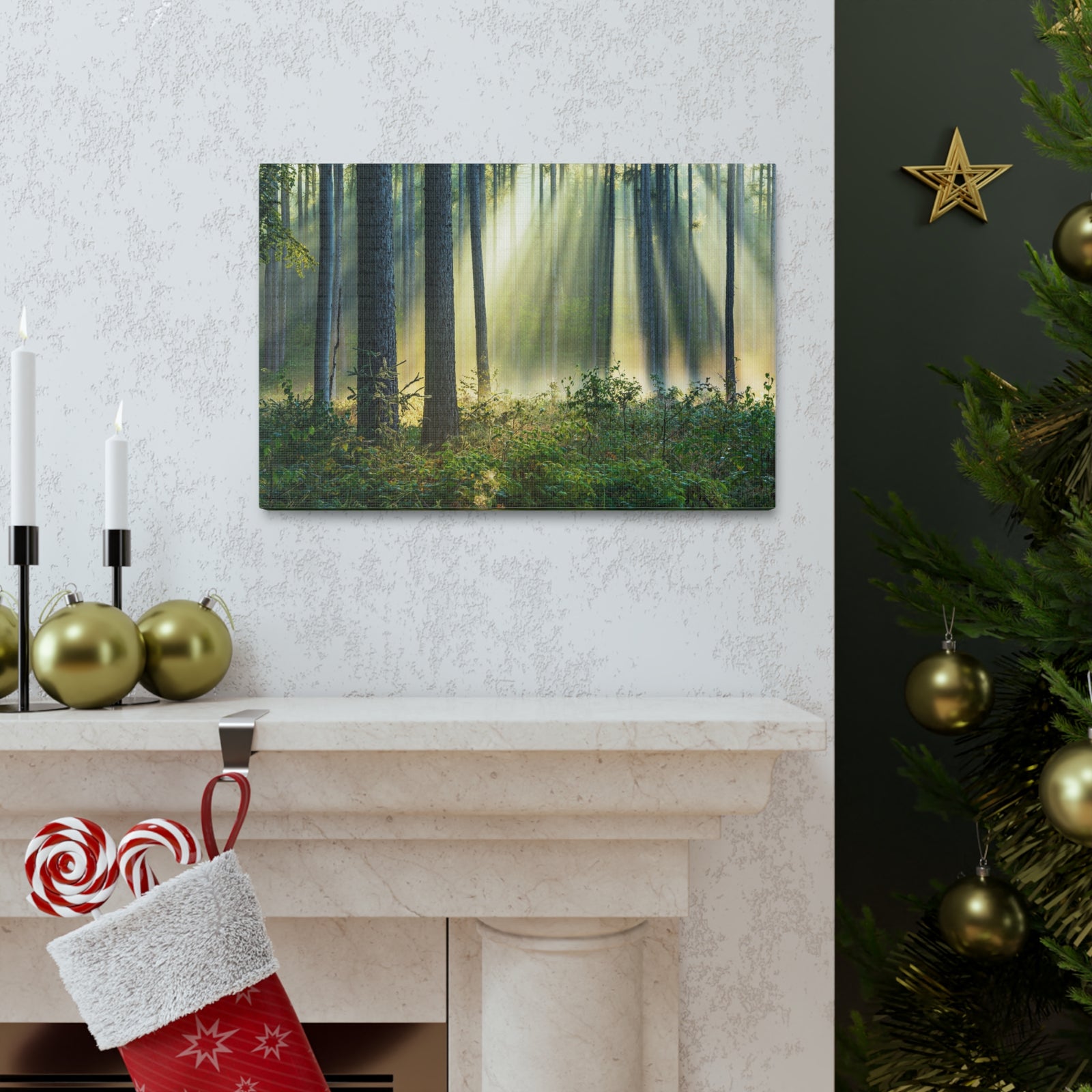 Sunrise Green Forest Nature Wilderness Photography Canvas Wall Art for Home Decor Ready-to-Hang-Express Your Love Gifts