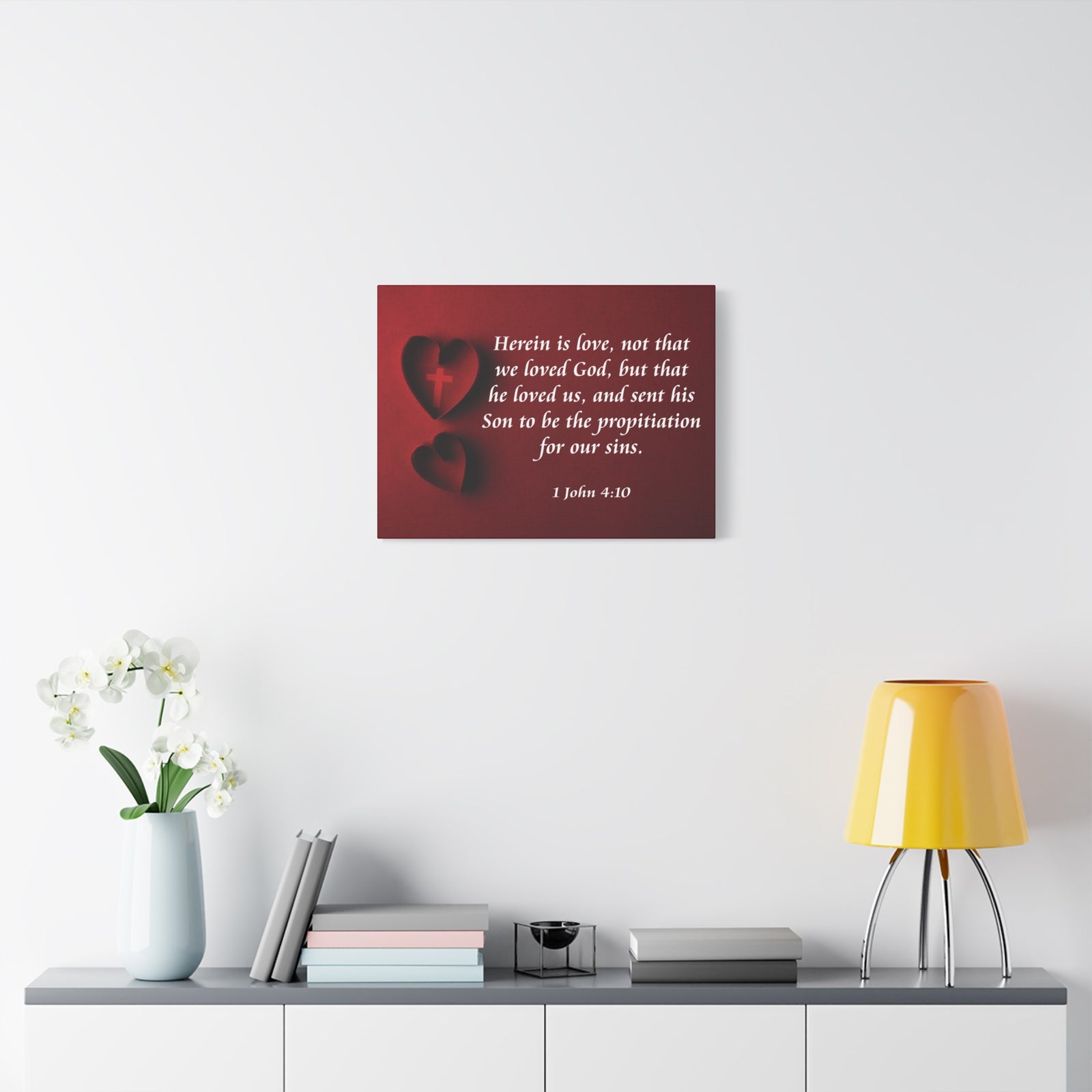 Bible Verse Canvas Herein is Love 1 John 4:10 Christian Home Décor Wall Art Scripture Ready to Hang Faith Print-Express Your Love Gifts
