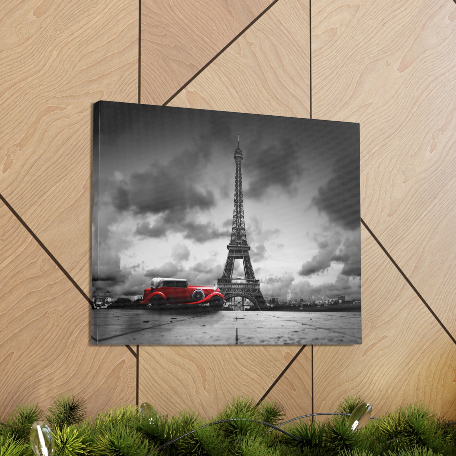 Eiffel Tower And Red Retro Car, France Canvas Artwork High-Quality Breathtaking French City for Home Decor Ready to Hang -Express Your Love Gifts