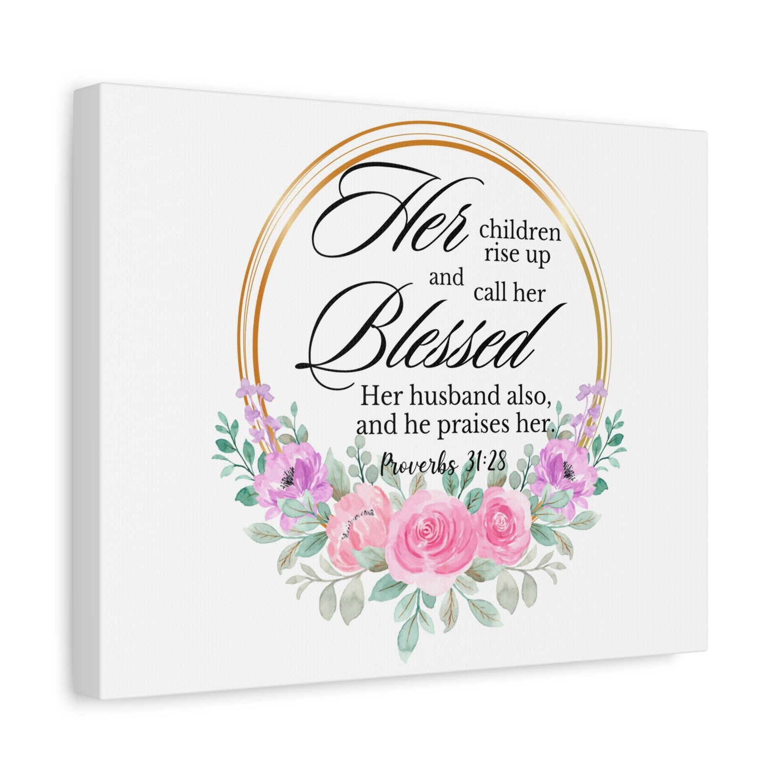 Scripture Walls Proverbs 31:28 She is Blessed Floral Bible Verse Canvas Christian Wall Art Ready to Hang Unframed-Express Your Love Gifts