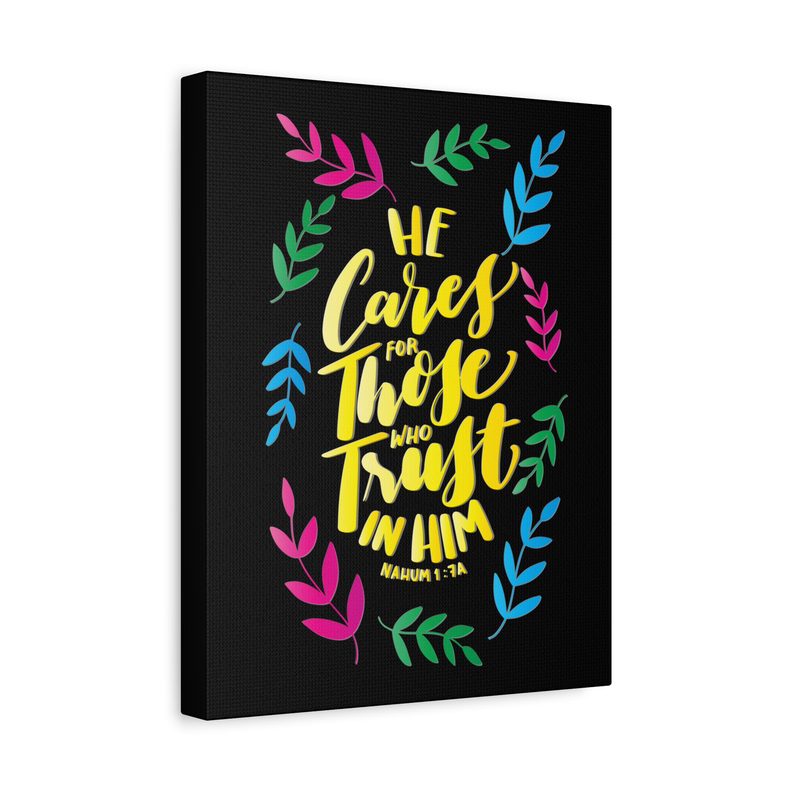 Scripture Canvas Trust In Him Nahum 1:7A Christian Wall Art Bible Verse Print Ready to Hang-Express Your Love Gifts