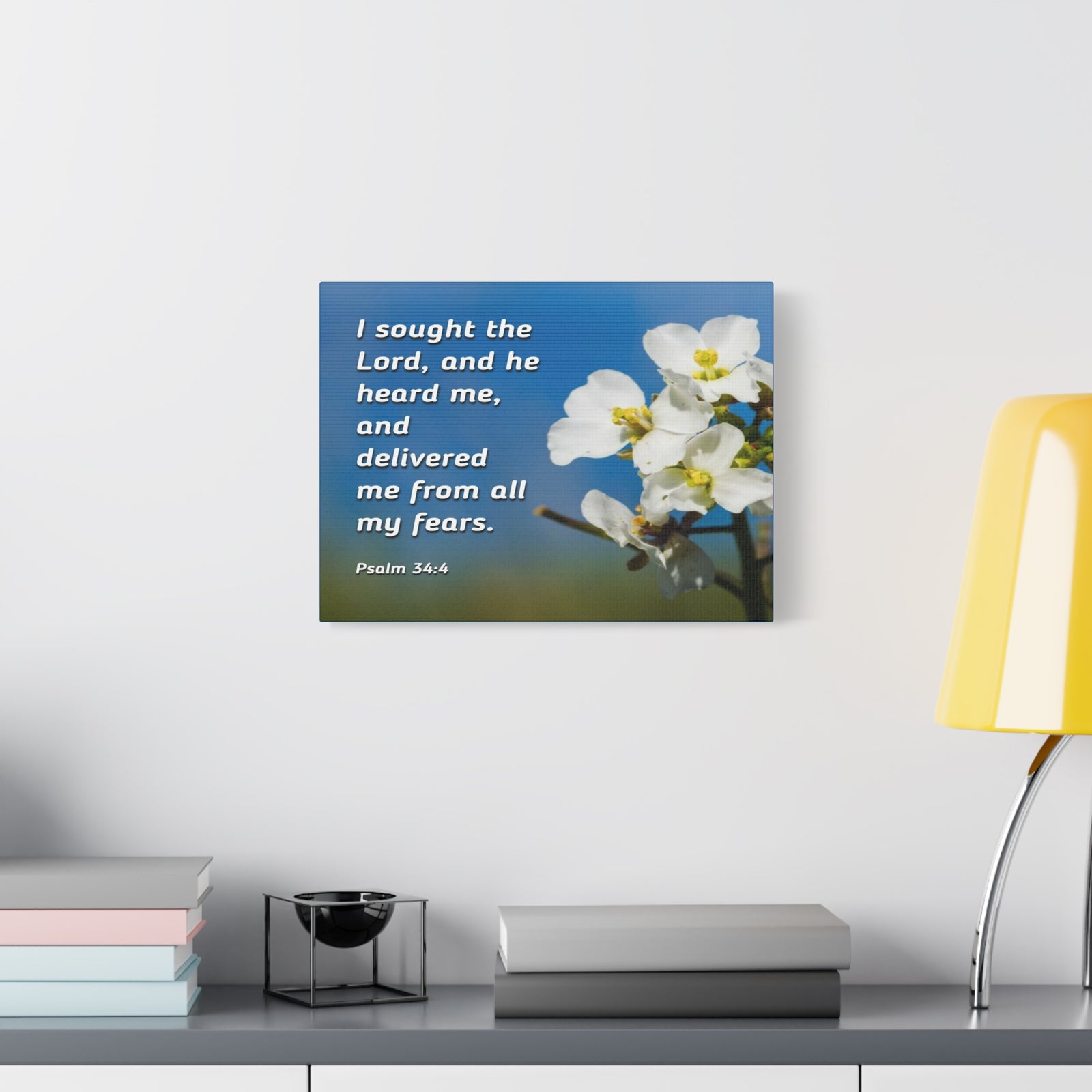Scripture Canvas He Heard Me Psalm 34:4 Christian Wall Art Bible Verse Print Ready to Hang-Express Your Love Gifts