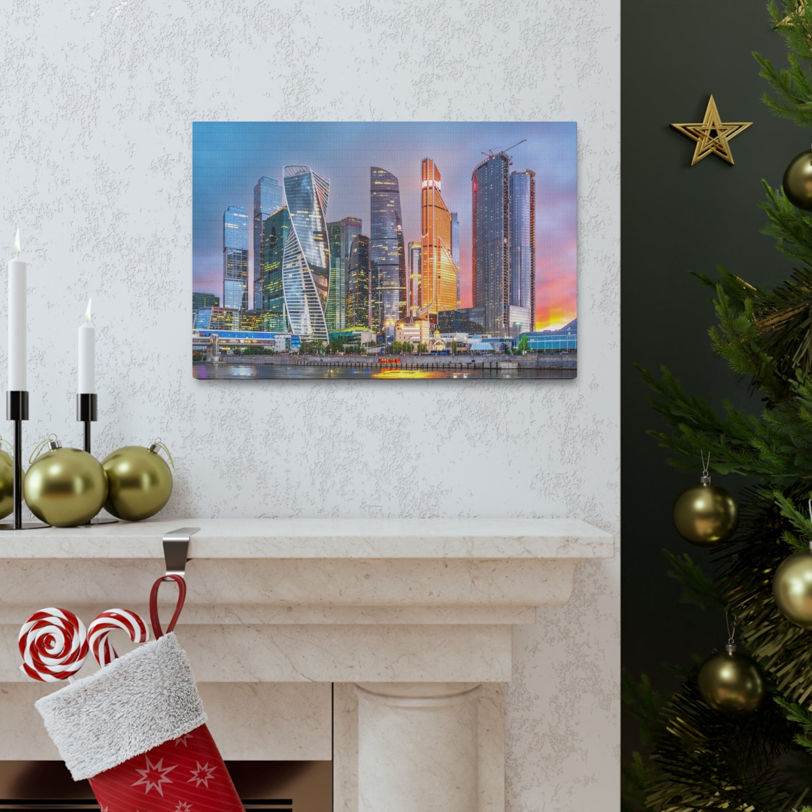 Moscow Night Skyline Canvas Artwork High-Quality Breathtaking Stunning Cityscape for Home Decor Ready to Hang-Express Your Love Gifts