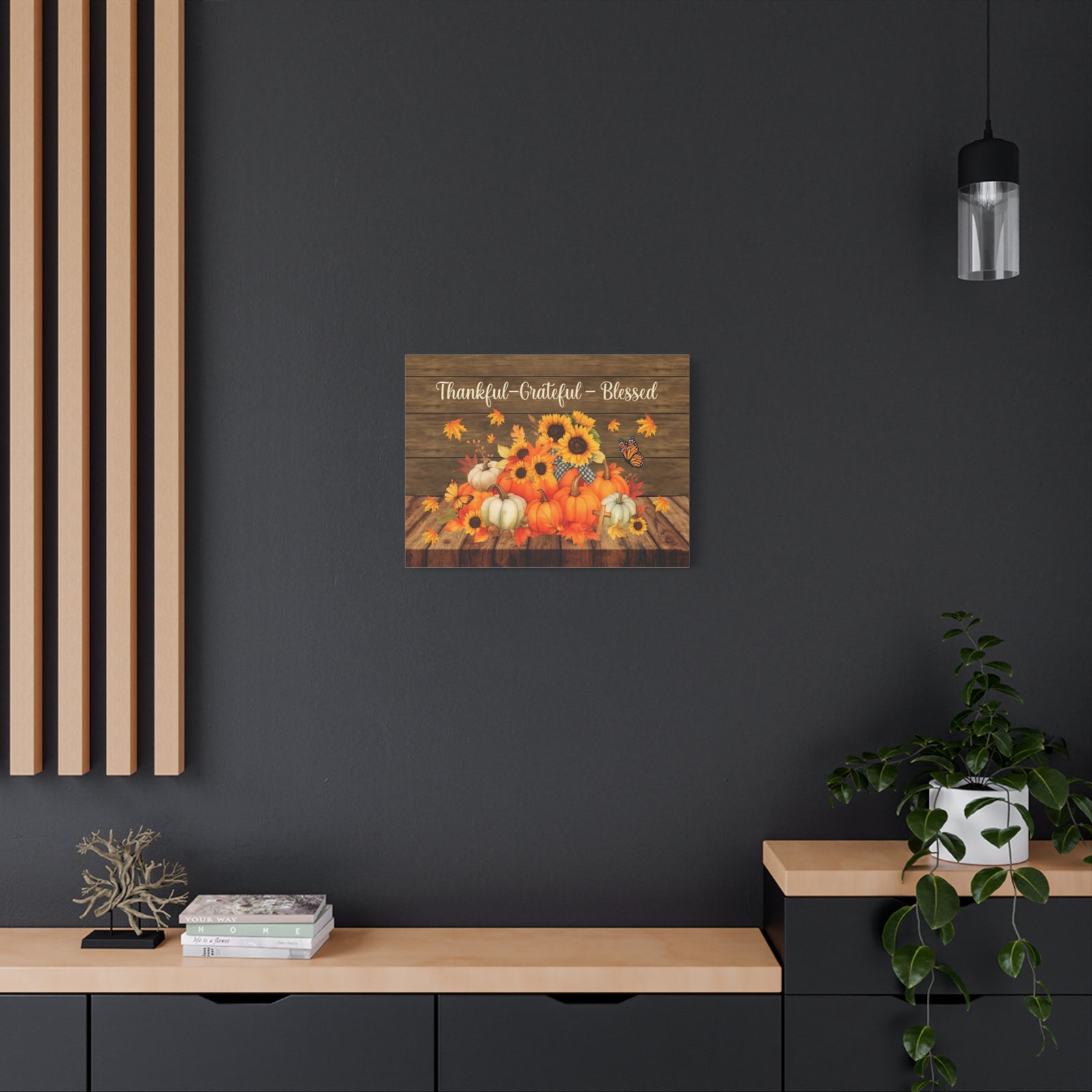 Thankful Grateful Blessed Pumpkin Canvas Wall Art – Rustic Autumn Decor-Express Your Love Gifts