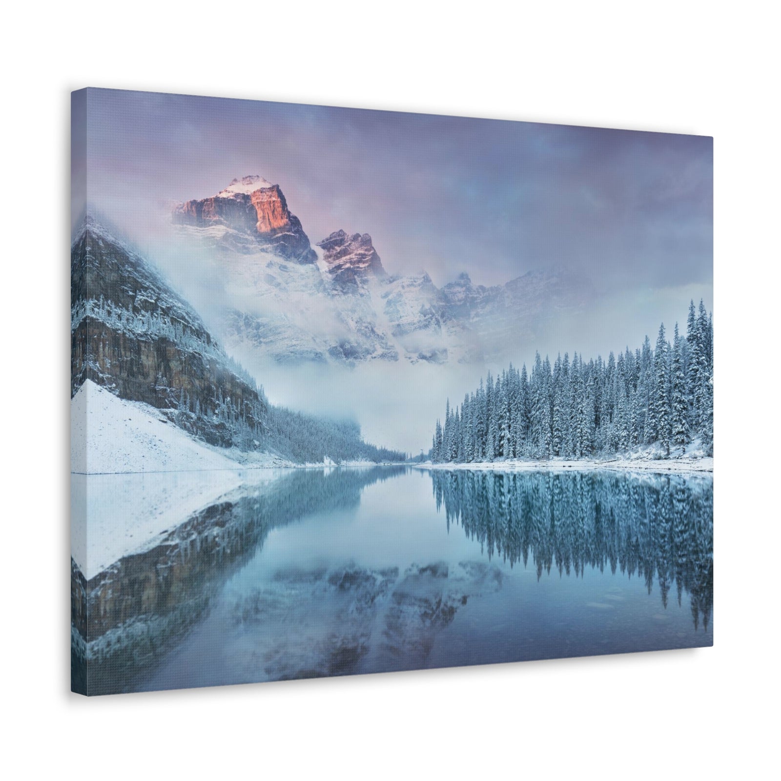 Mountain Winter Lake Pine Tree Nature Wilderness Photography Canvas Wall Art for Home Decor Ready-to-Hang-Express Your Love Gifts