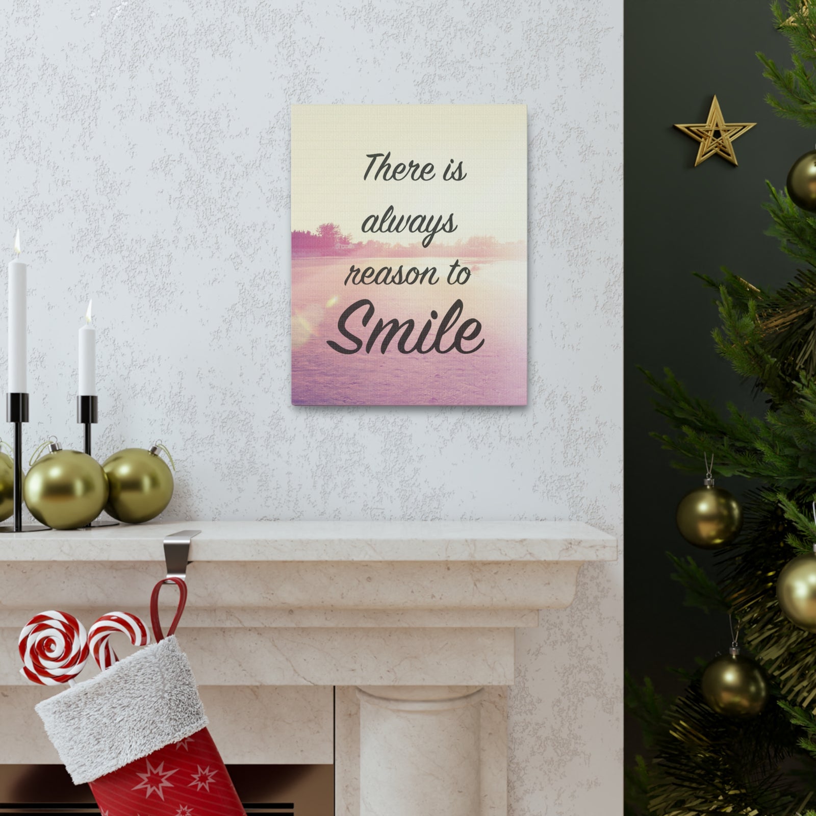 Inspirational Quote Canvas There Is Always Reason To Smile Motivational Print Ready to Hang Artwork-Express Your Love Gifts