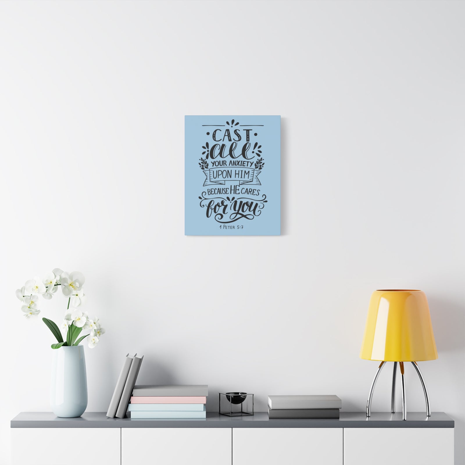 Scripture Canvas Cast All Your Anxiety 1 Peter 5:7 Christian Wall Art Bible Verse Print Ready To Hang-Express Your Love Gifts
