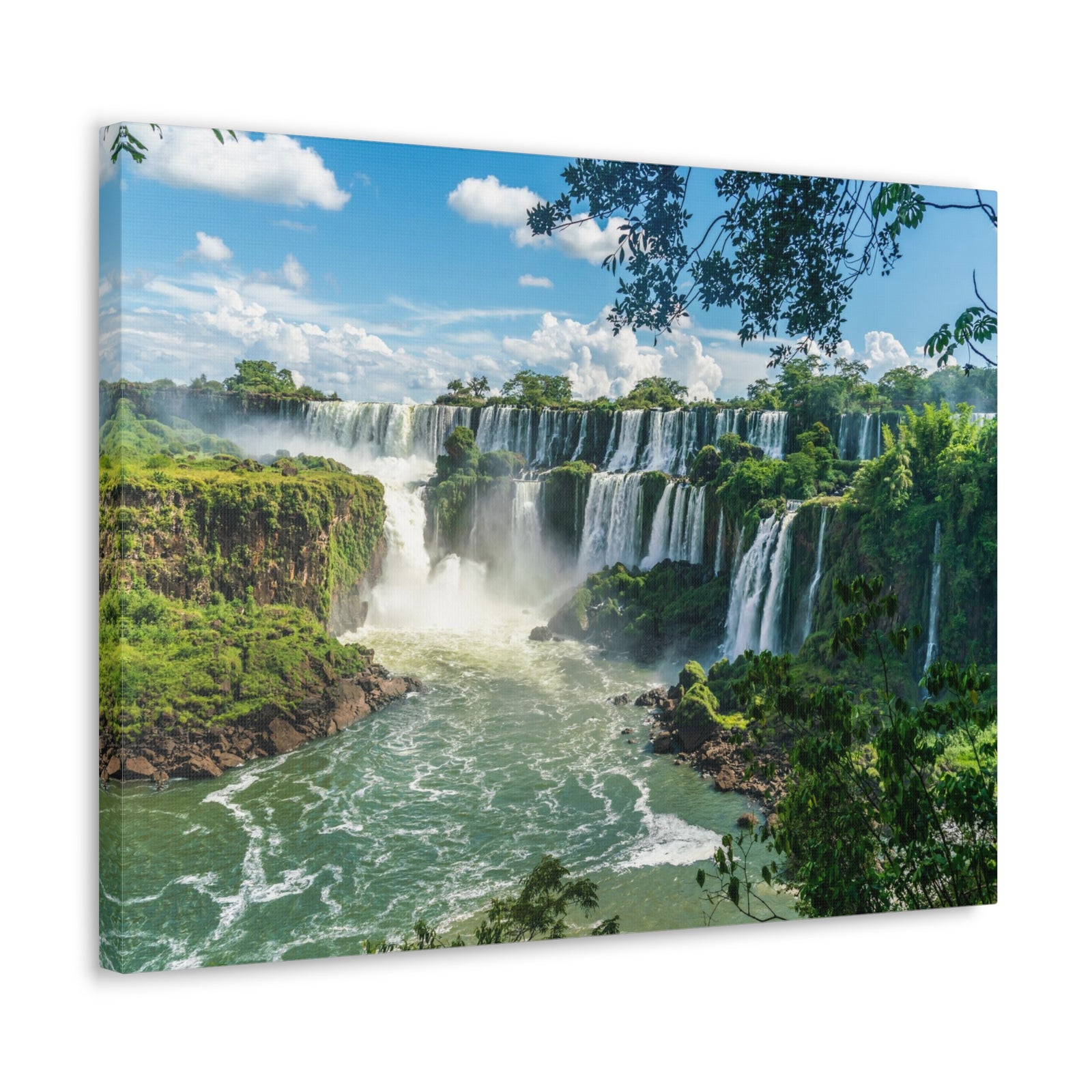 Green Jungle Cascading Waterfall Nature Wilderness Photography Canvas Wall Art for Home Decor Ready-to-Hang-Express Your Love Gifts