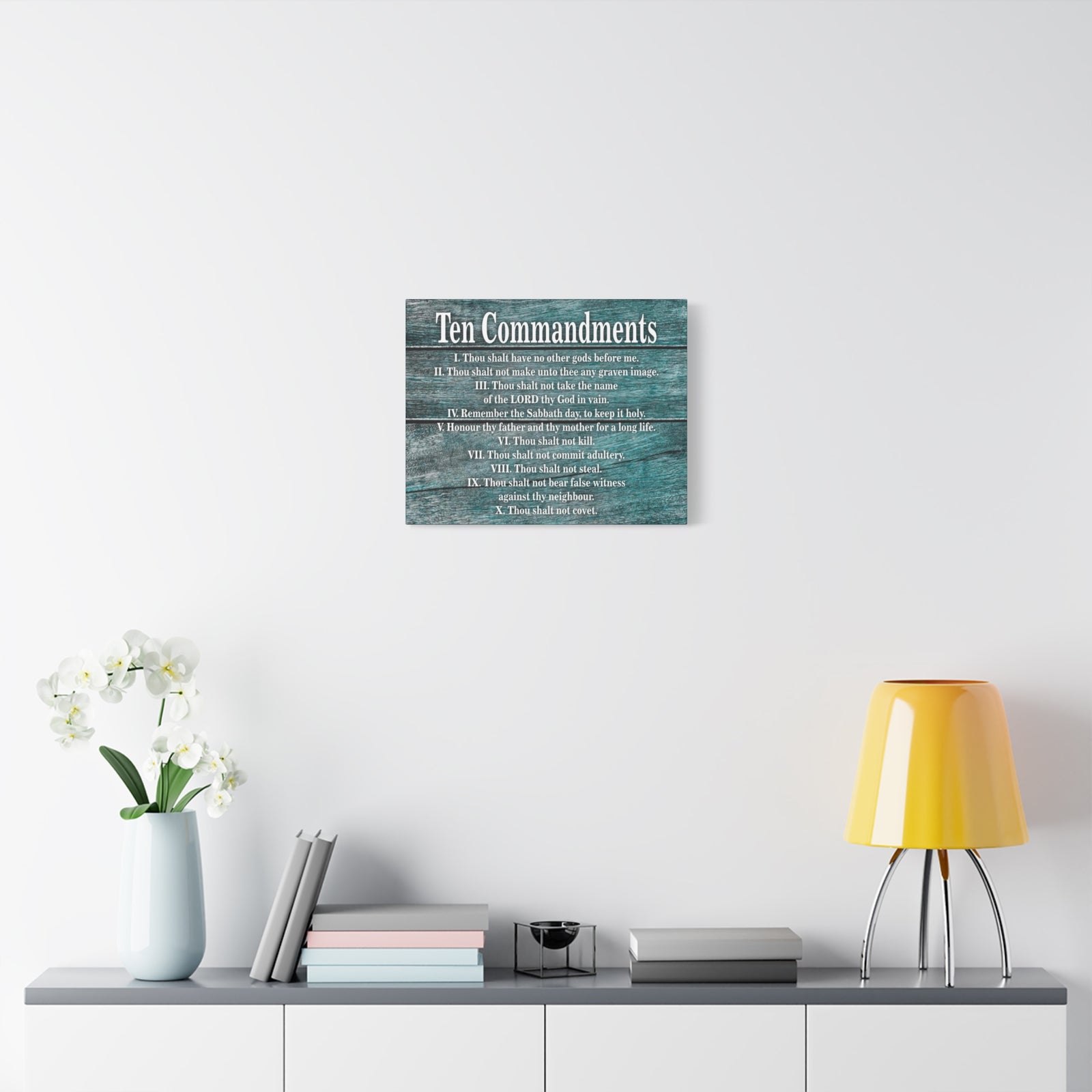 Scripture Canvas Ten Commandments Blue Wood Christian Wall Art Print Ready to Hang-Express Your Love Gifts