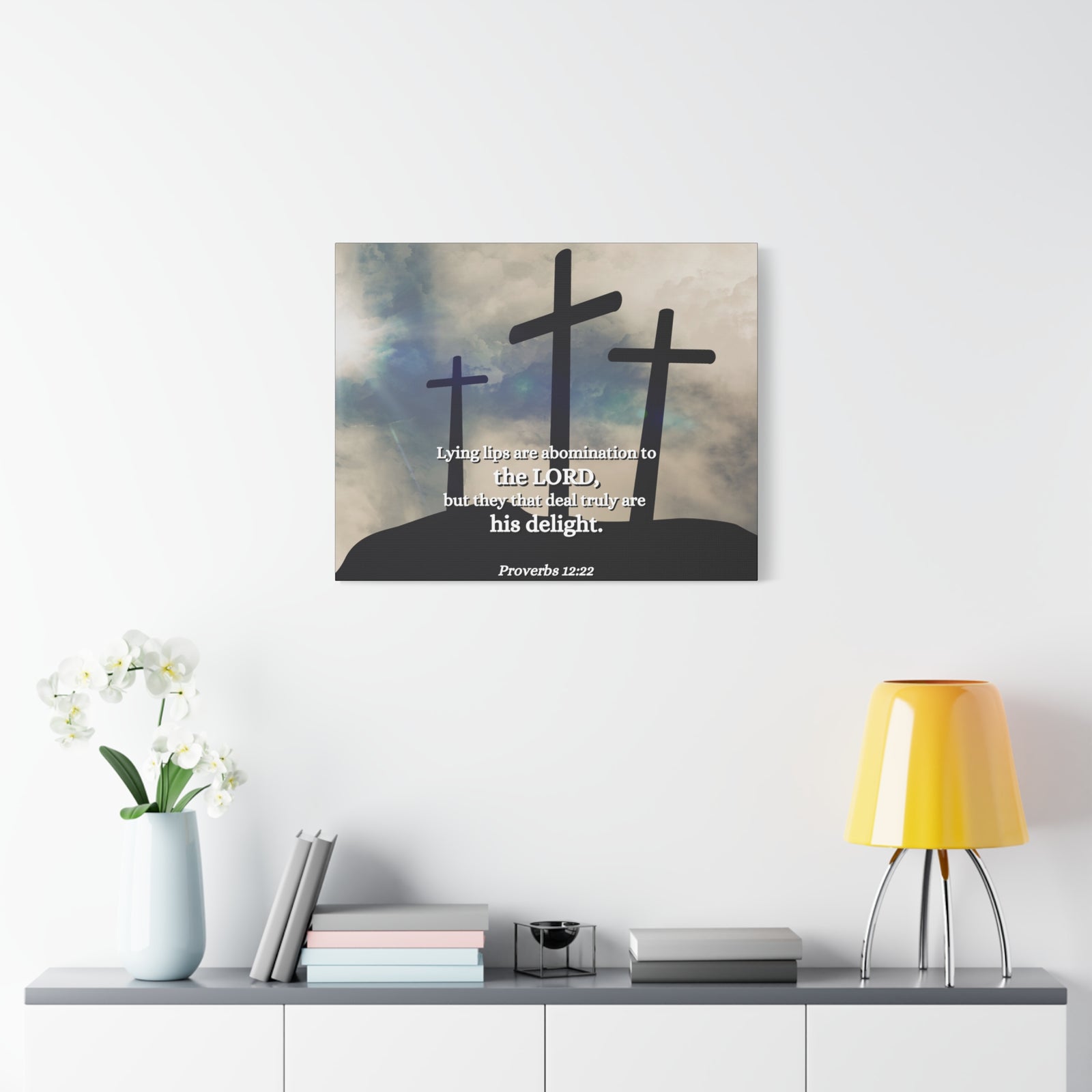 Scripture Canvas Lying Lips Proverbs 12:22 Christian Wall Art Bible Verse Print Ready to Hang-Express Your Love Gifts