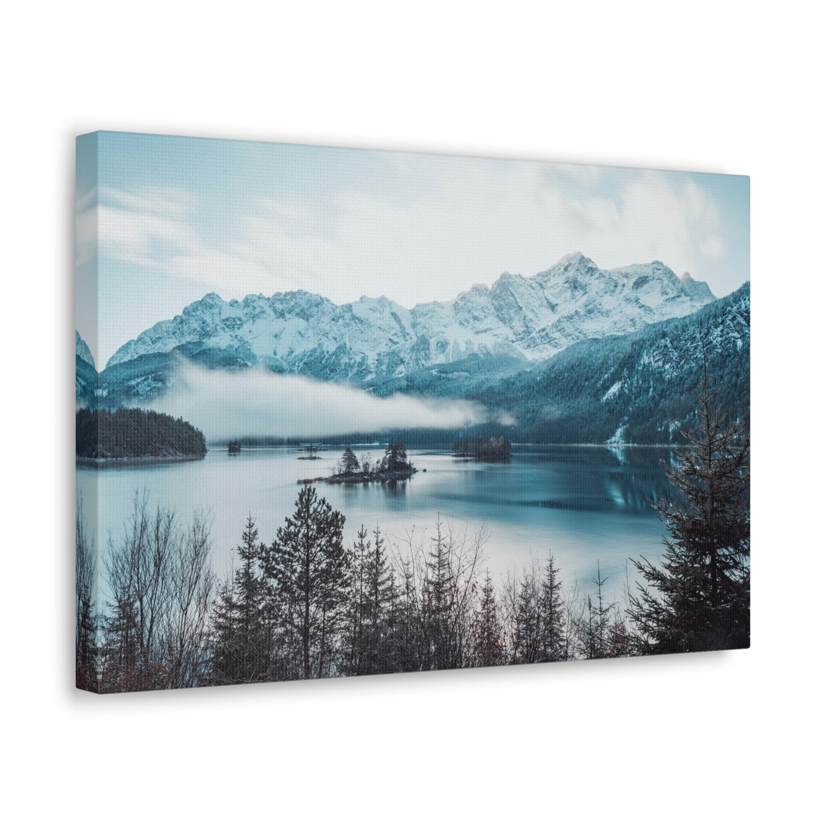 Winter Mountain Lake Pine Tree Lake Nature Wilderness Photography Canvas Wall Art for Home Decor Ready-to-Hang-Express Your Love Gifts
