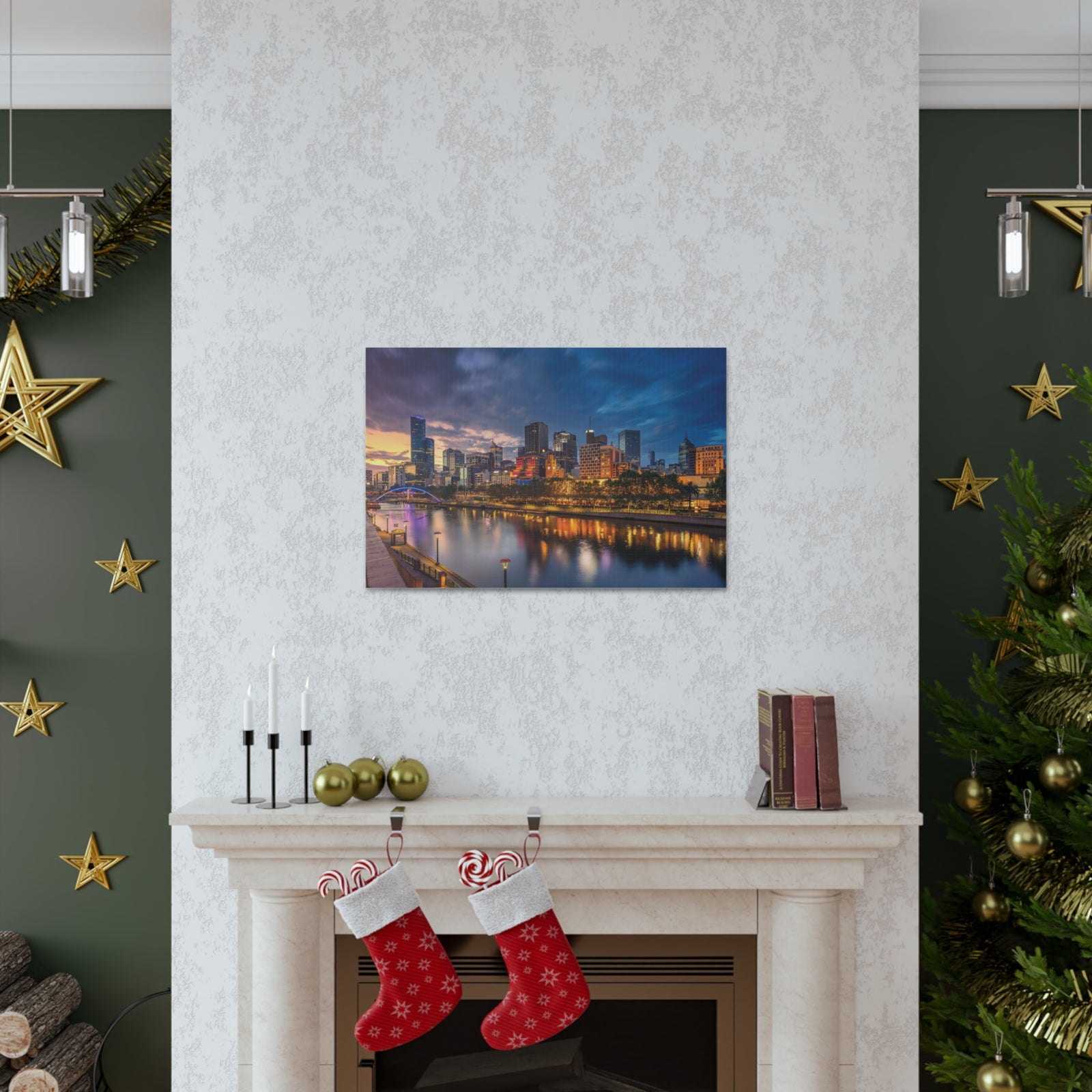 Melbourne Night Skyline Canvas Artwork High-Quality Breathtaking Stunning Cityscape for Home Decor Ready to Hang-Express Your Love Gifts
