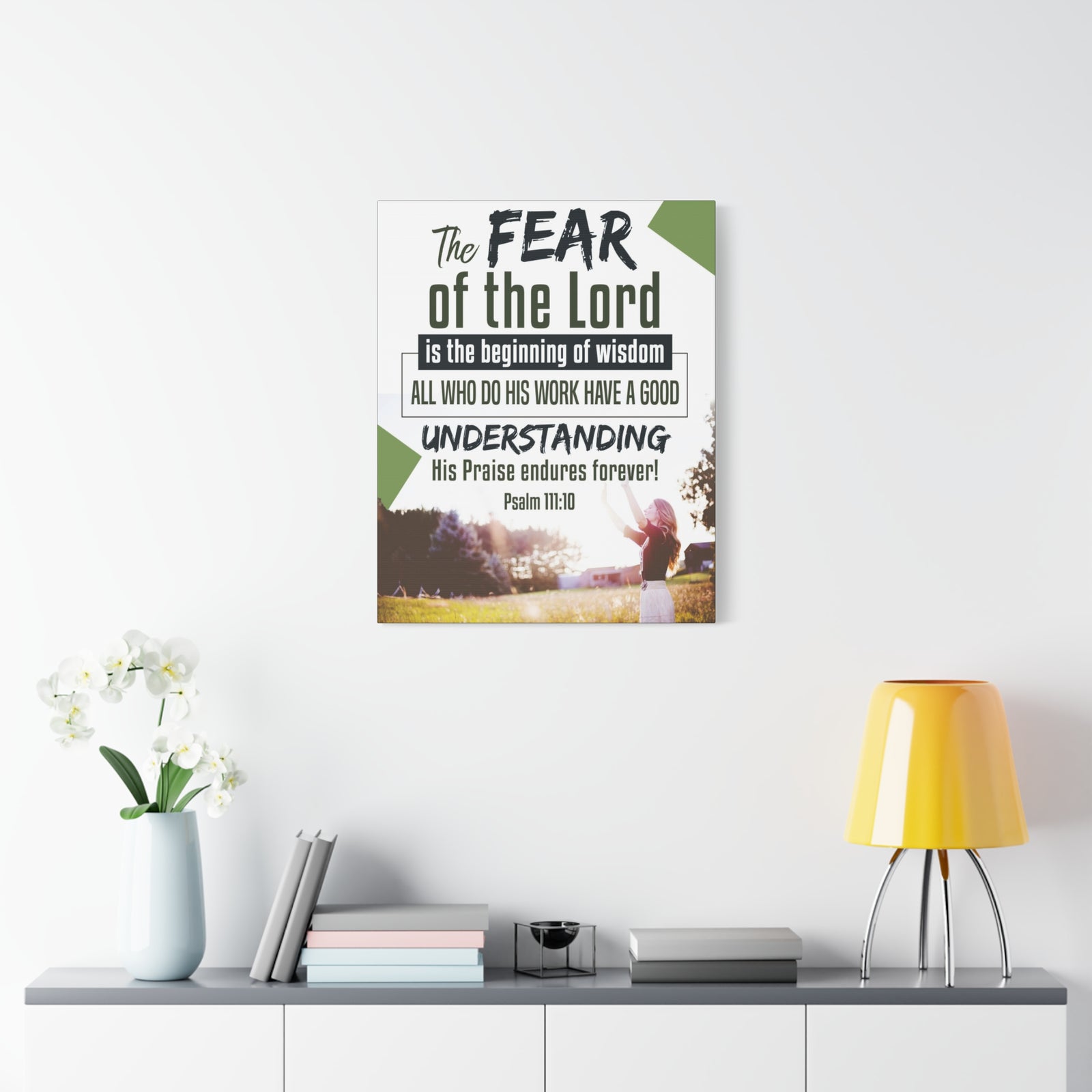 Scripture Canvas His Praise Endures Forever! Psalm 111:10 Christian Wall Art Bible Verse Print Ready to Hang-Express Your Love Gifts