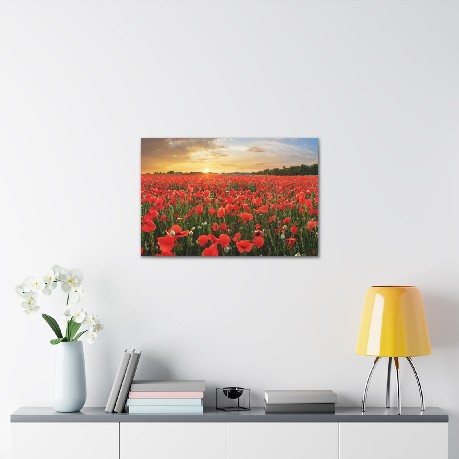 Sunset Over Poppy Field Flower Canvas Wall Art for Home Decor Ready-to-Hang-Express Your Love Gifts