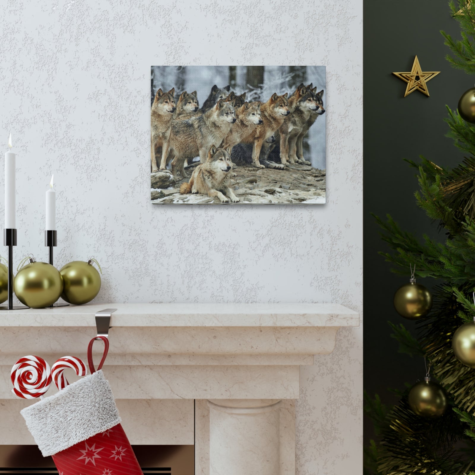 Wolf Pack Ready To Hang Stretched Canvas Wall Art-Express Your Love Gifts