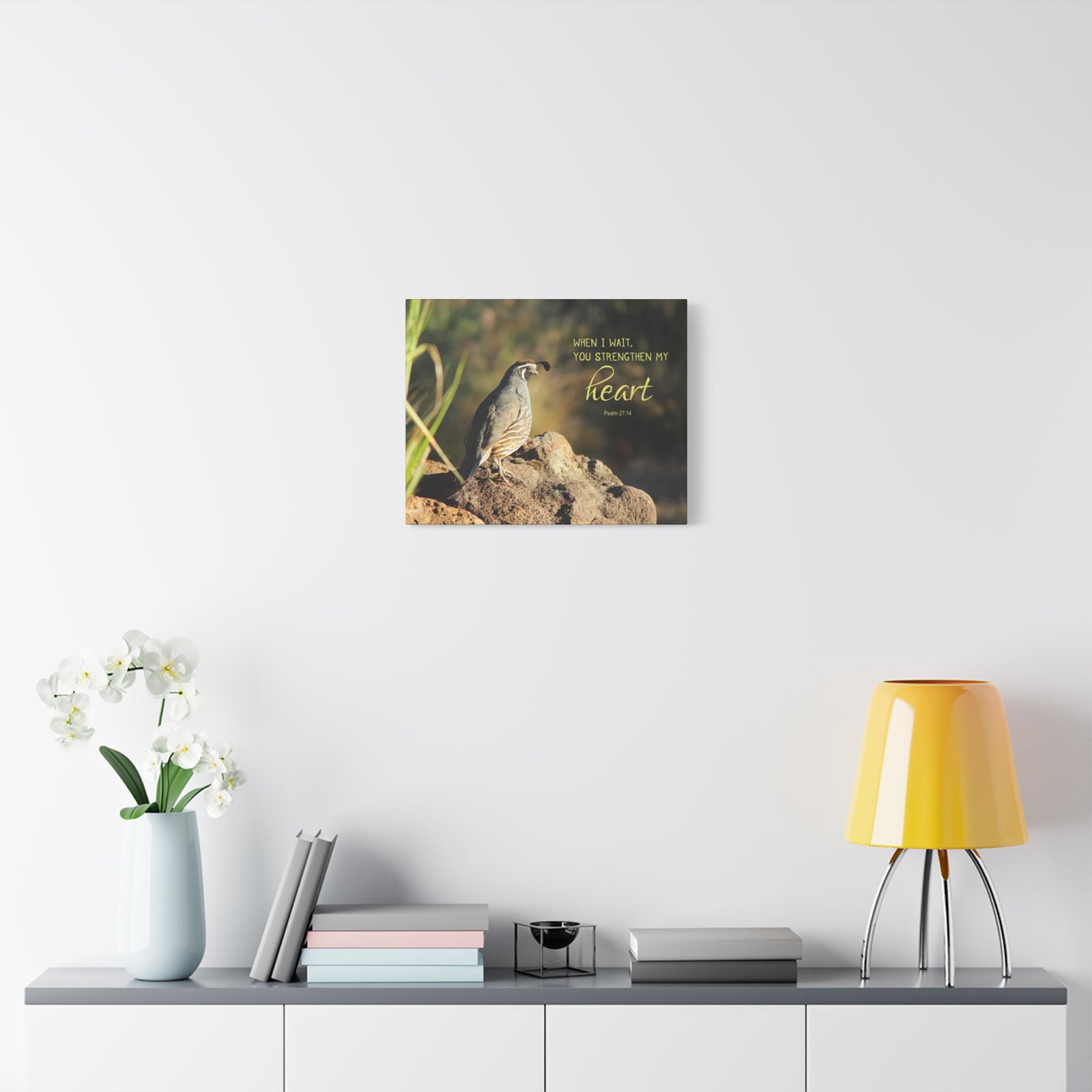 Scripture Walls Strengthen My Heart Psalm 27:14 Bird Bible Verse Canvas Christian Wall Art Ready to Hang-Express Your Love Gifts