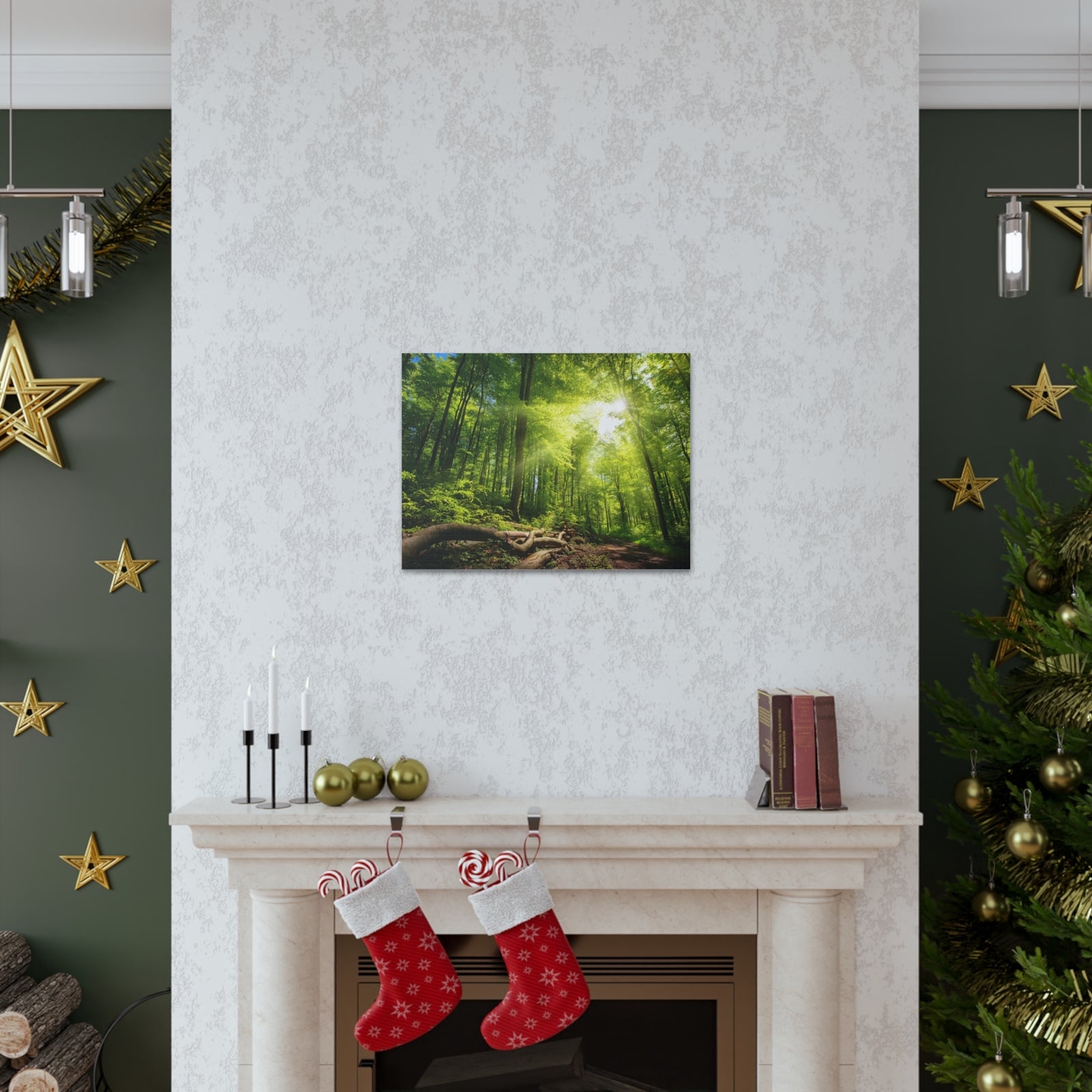 Sunlight Forest Green Nature Wilderness Photography Canvas Wall Art for Home Decor Ready-to-Hang-Express Your Love Gifts