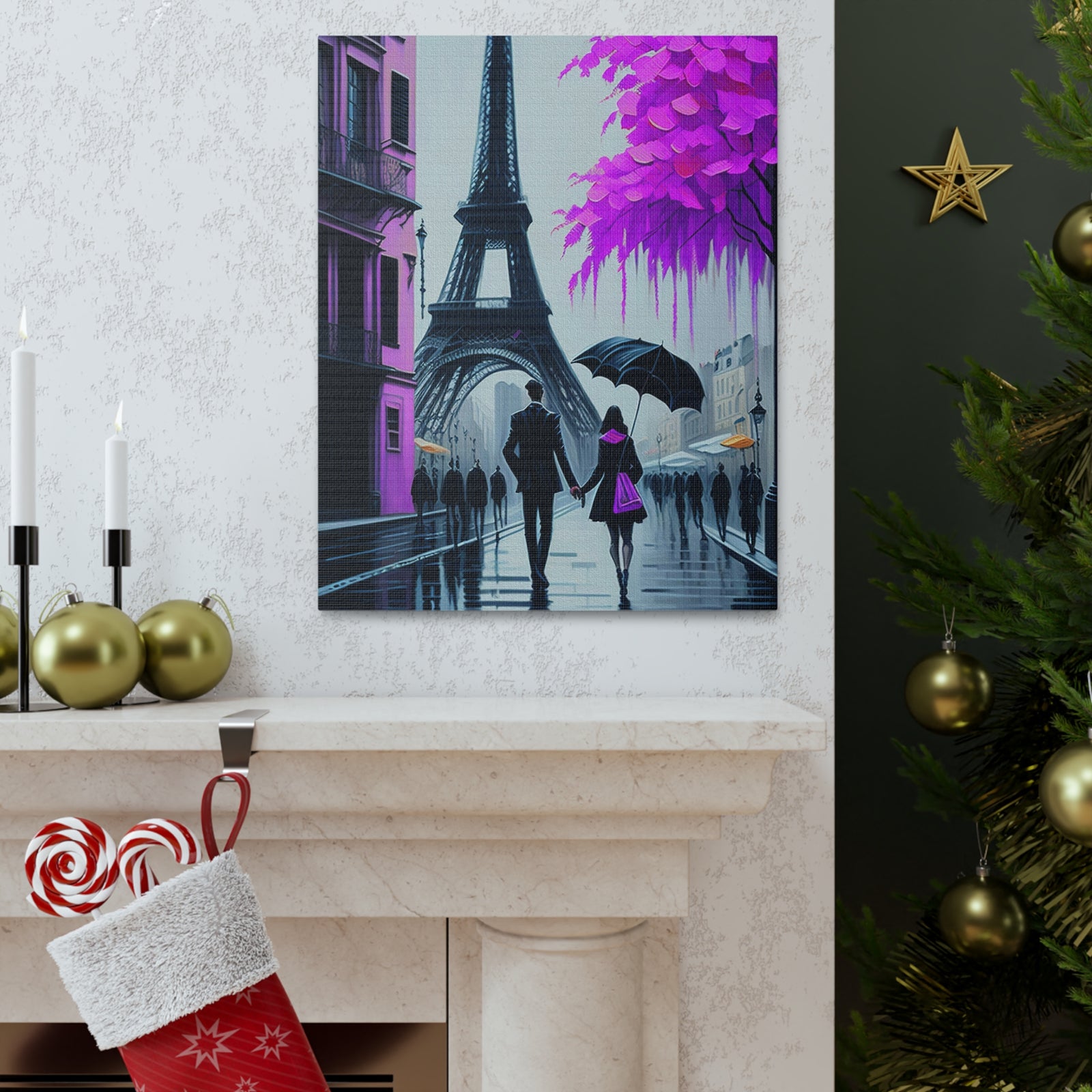 Romantic Couple Paris Eiffel Tower France Canvas Artwork High-Quality Breathtaking French City for Home Decor Ready to Hang-Express Your Love Gifts