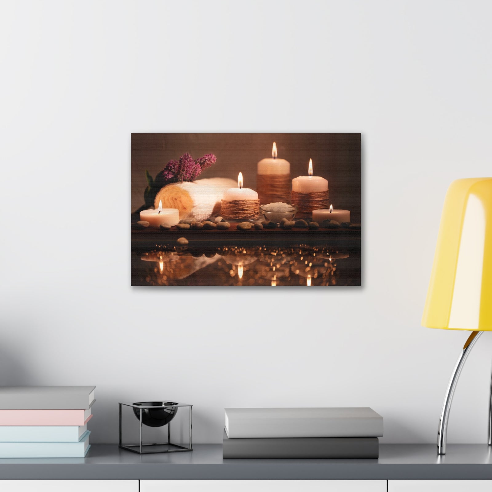 Pebbles and Aromatic Candles Forest Floral Nature Photography Canvas Wall Art for Home Decor Ready-to-Hang-Express Your Love Gifts
