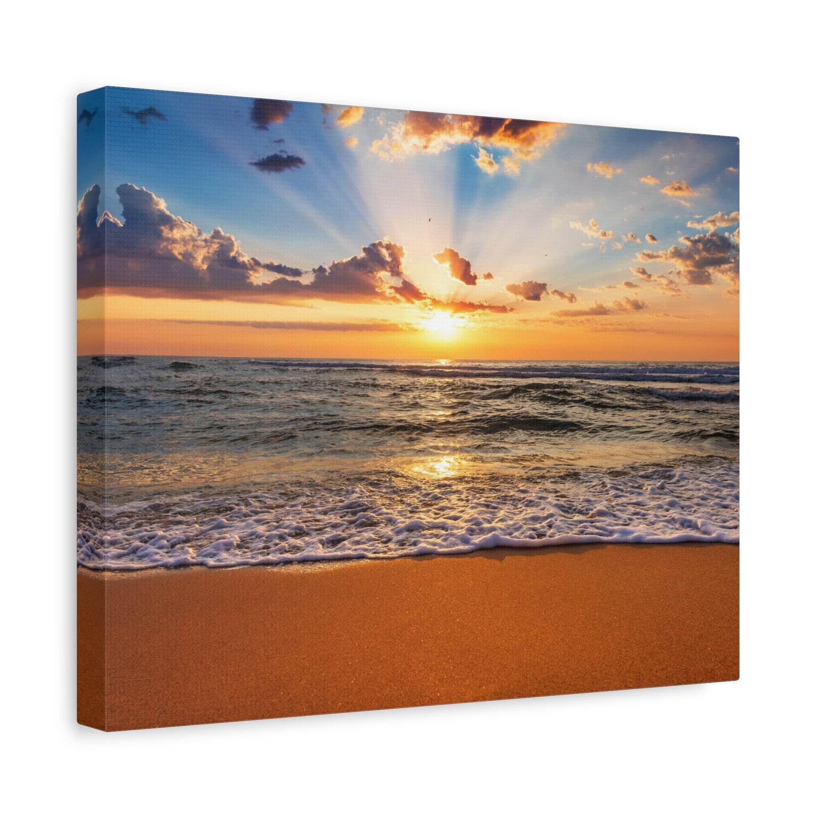 Beach Sunrise Deep Blue Sky Ocean Canvas Wall Art for Home Decor Ready-to-Hang-Express Your Love Gifts