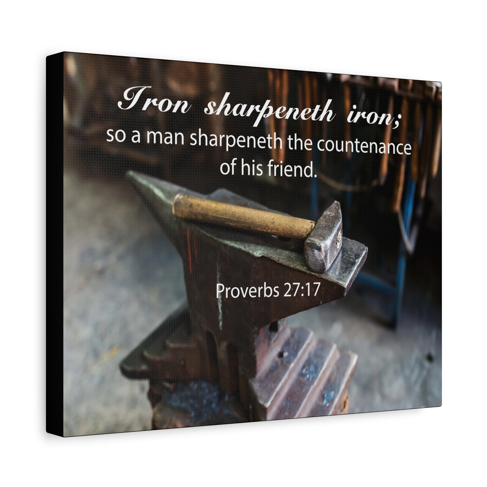 Scripture Canvas Iron Sharpeneth Iron Proverbs 27:17 Christian Wall Art Bible Verse Print Ready to Hang-Express Your Love Gifts