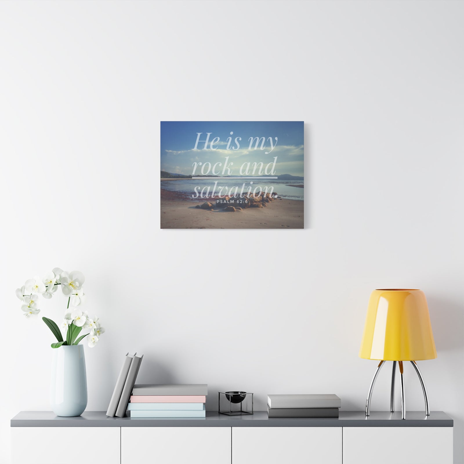 Scripture Canvas My Rock And Salvation Psalm 62:6 Christian Wall Art Bible Verse Print Ready to Hang-Express Your Love Gifts