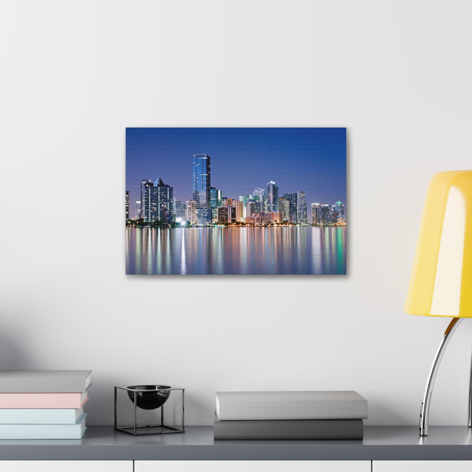 Miami Night Skyline Canvas Artwork High-Quality Breathtaking Stunning Cityscape for Home Decor Ready to Hang-Express Your Love Gifts