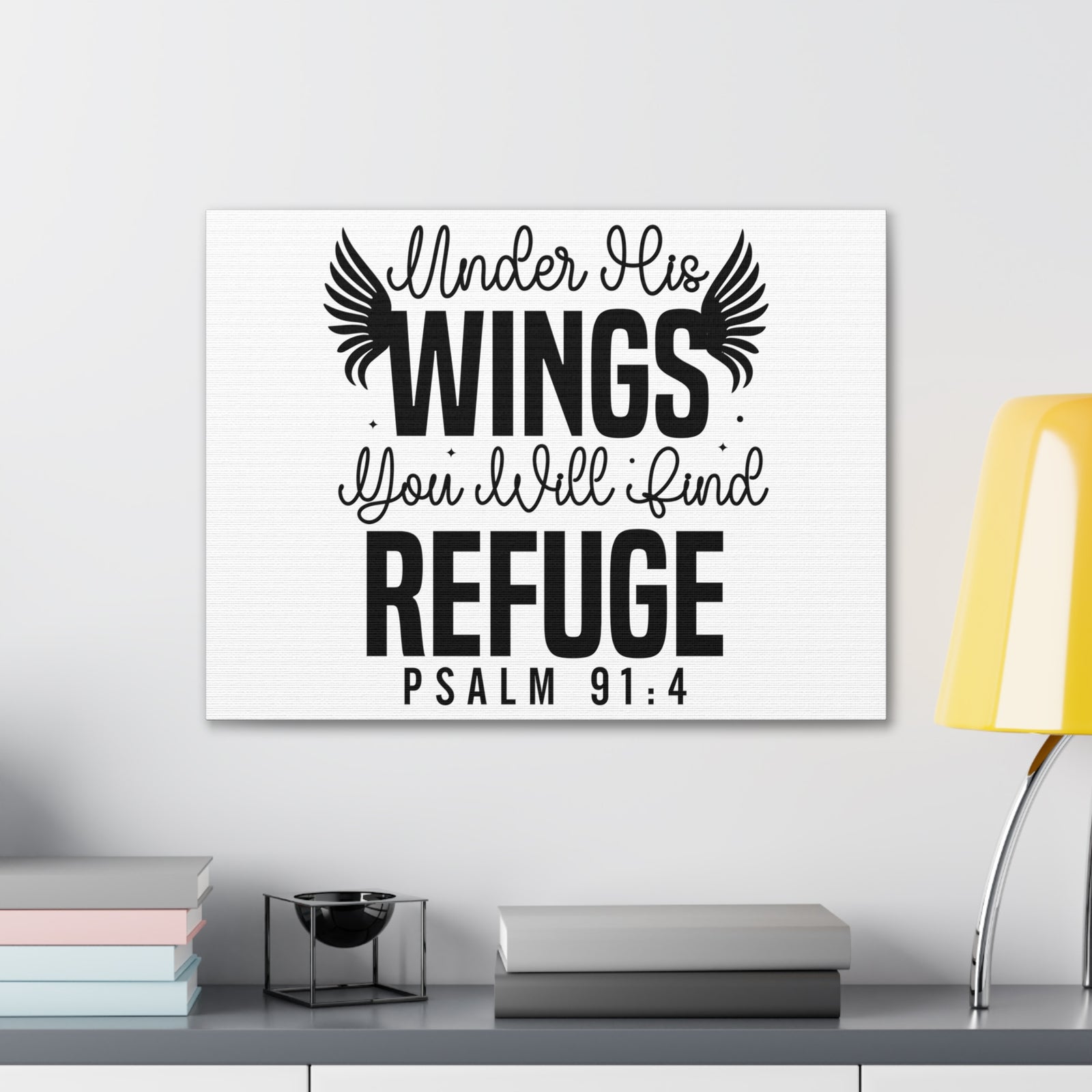 Scripture Walls Psalm 91:4 Under His Wings Bible Verse Canvas Christian Wall Art Ready to Hang Unframed-Express Your Love Gifts